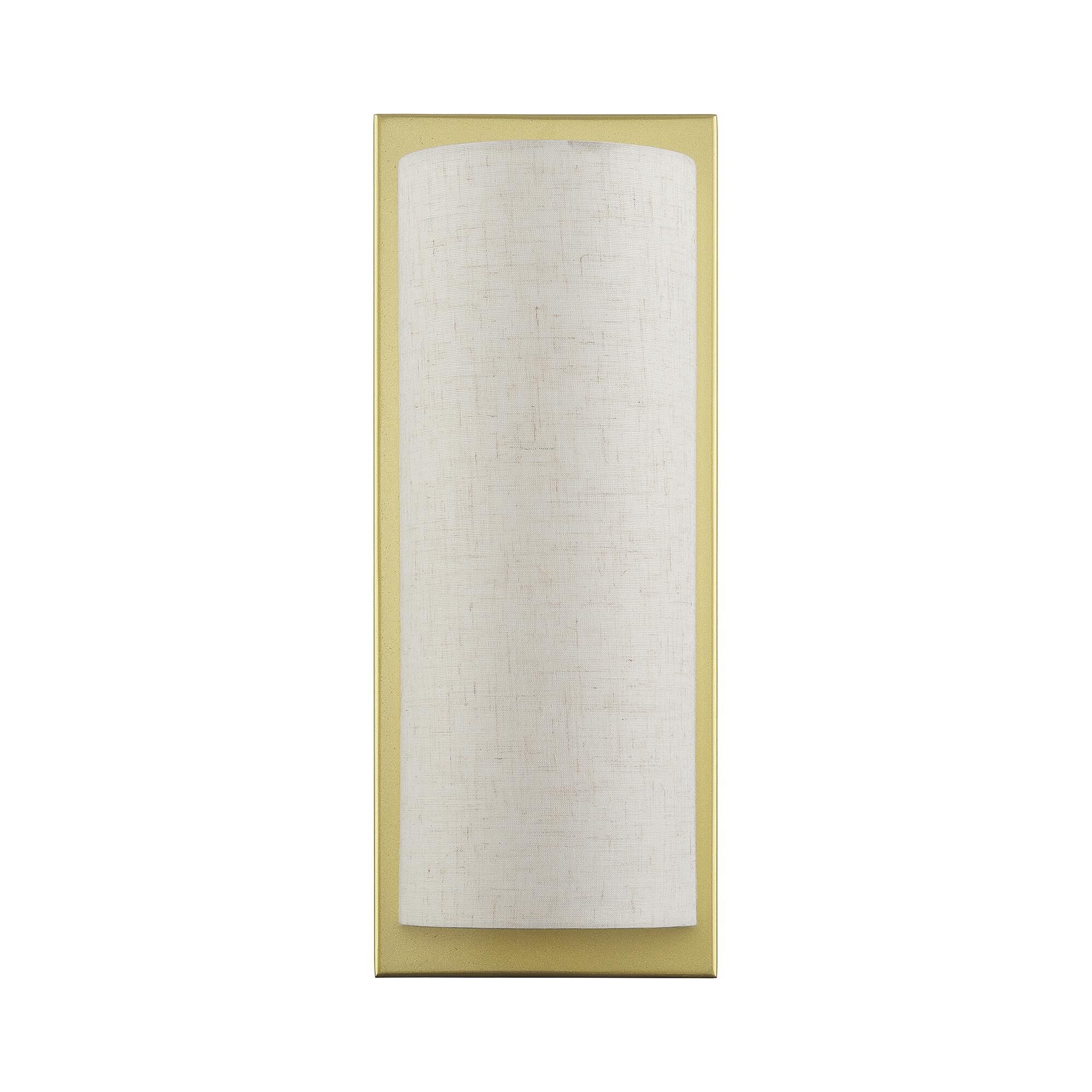 Shown in Soft Gold finish and Hand Crafted Oatmeal Color Hardback with White Fabric Inside shade