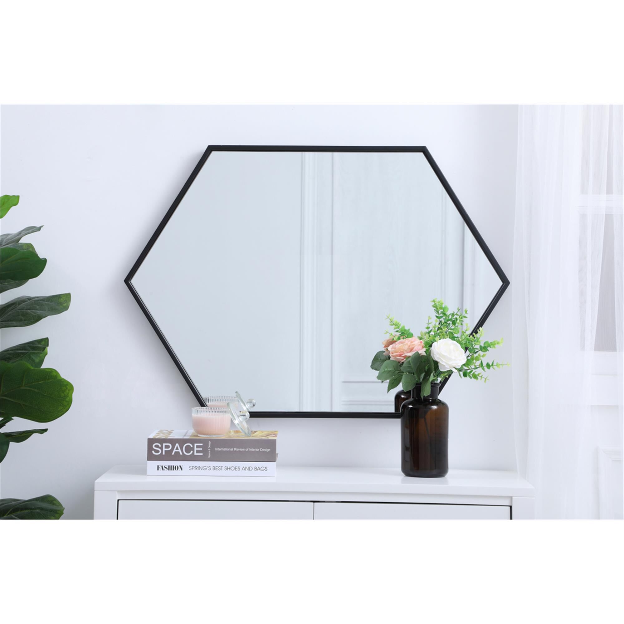 Shown in Black finish and Clear Mirror Beveled glass