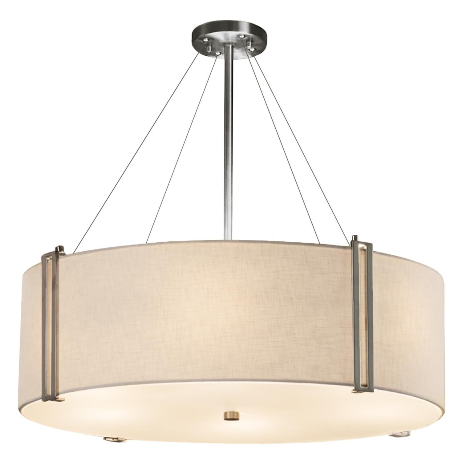 Shown in Brushed Nickel finish and White Woven Fabric shade