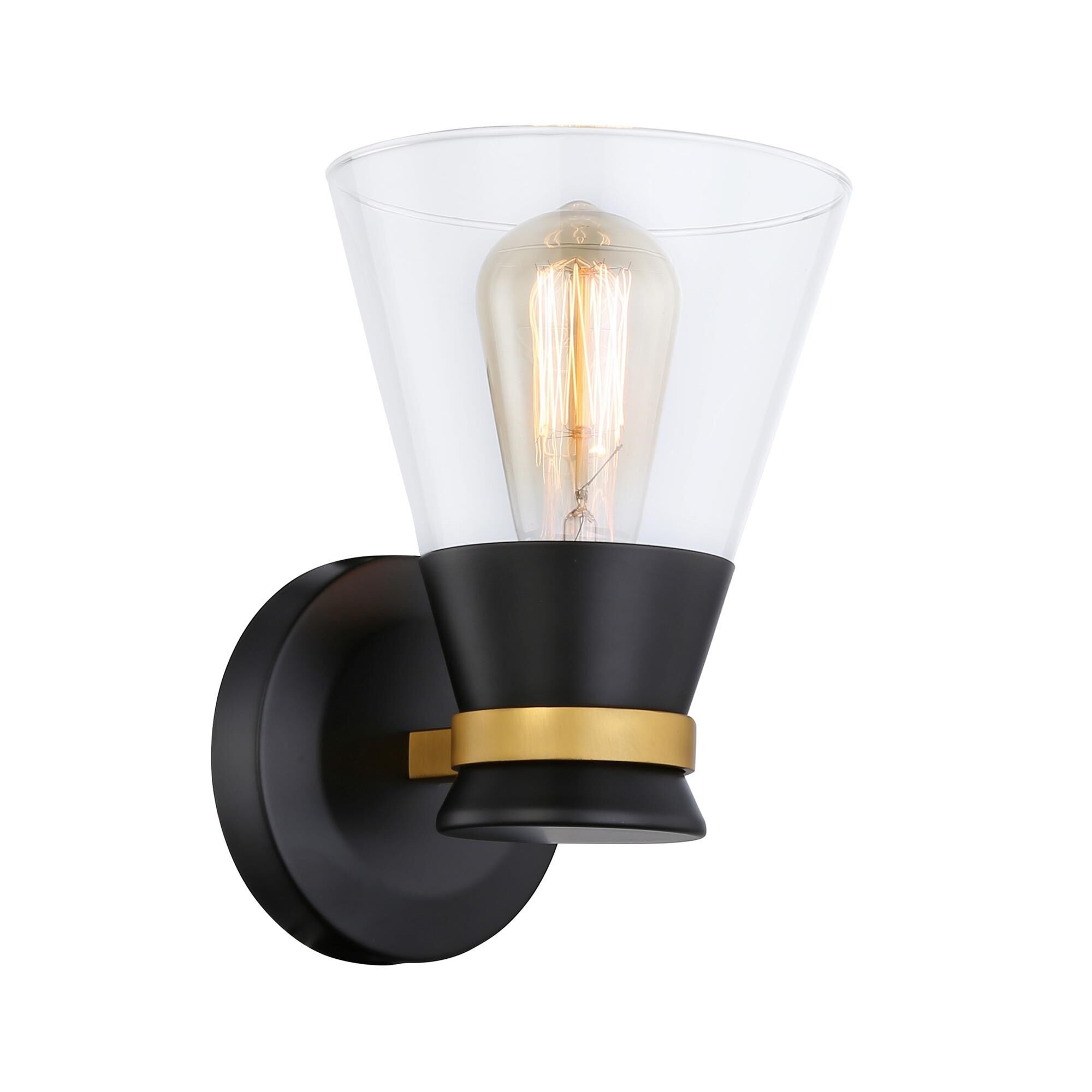 Shown in Black & Brushed Brass finish and Glass shade