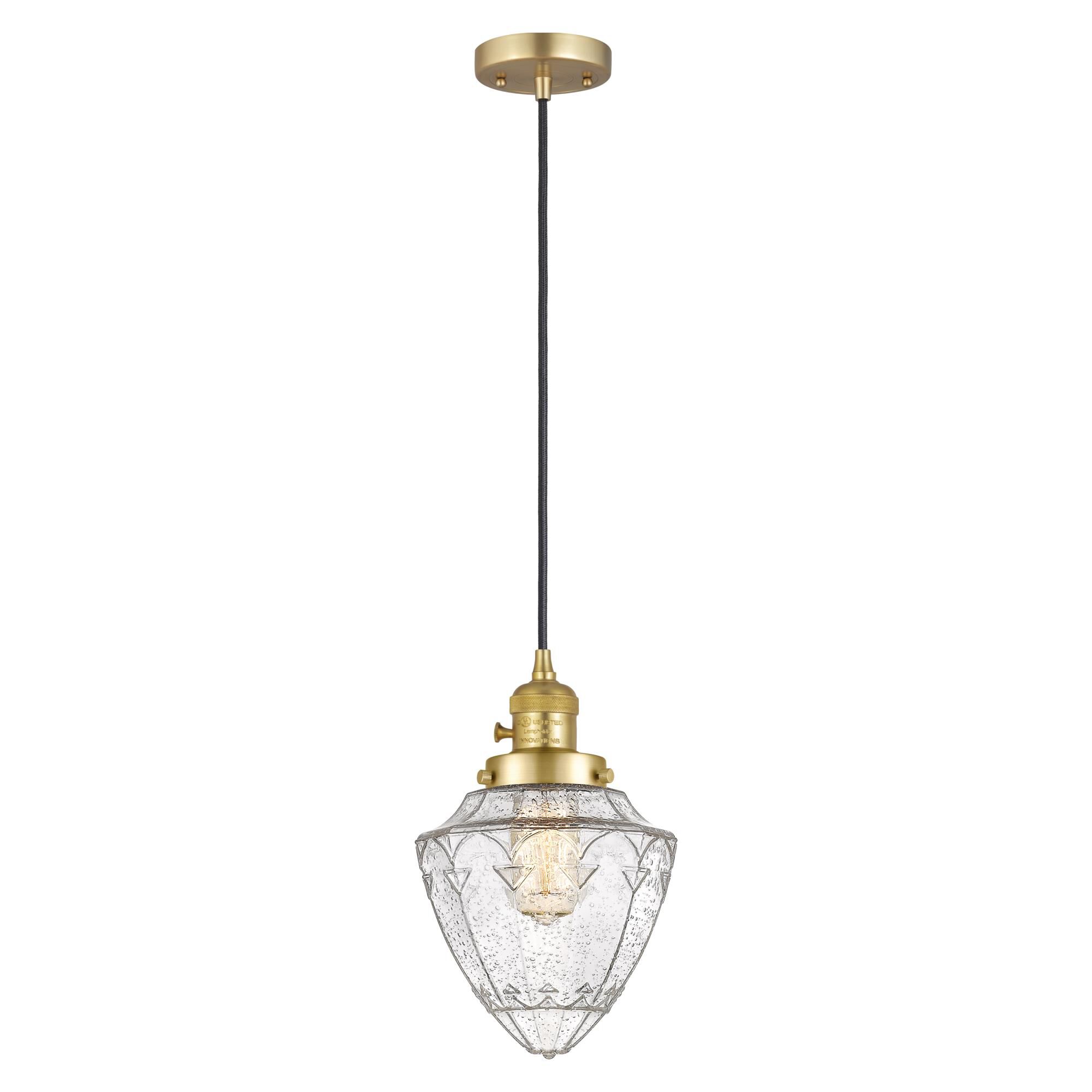 Shown in Satin Gold finish and Seedy Small Bullet glass
