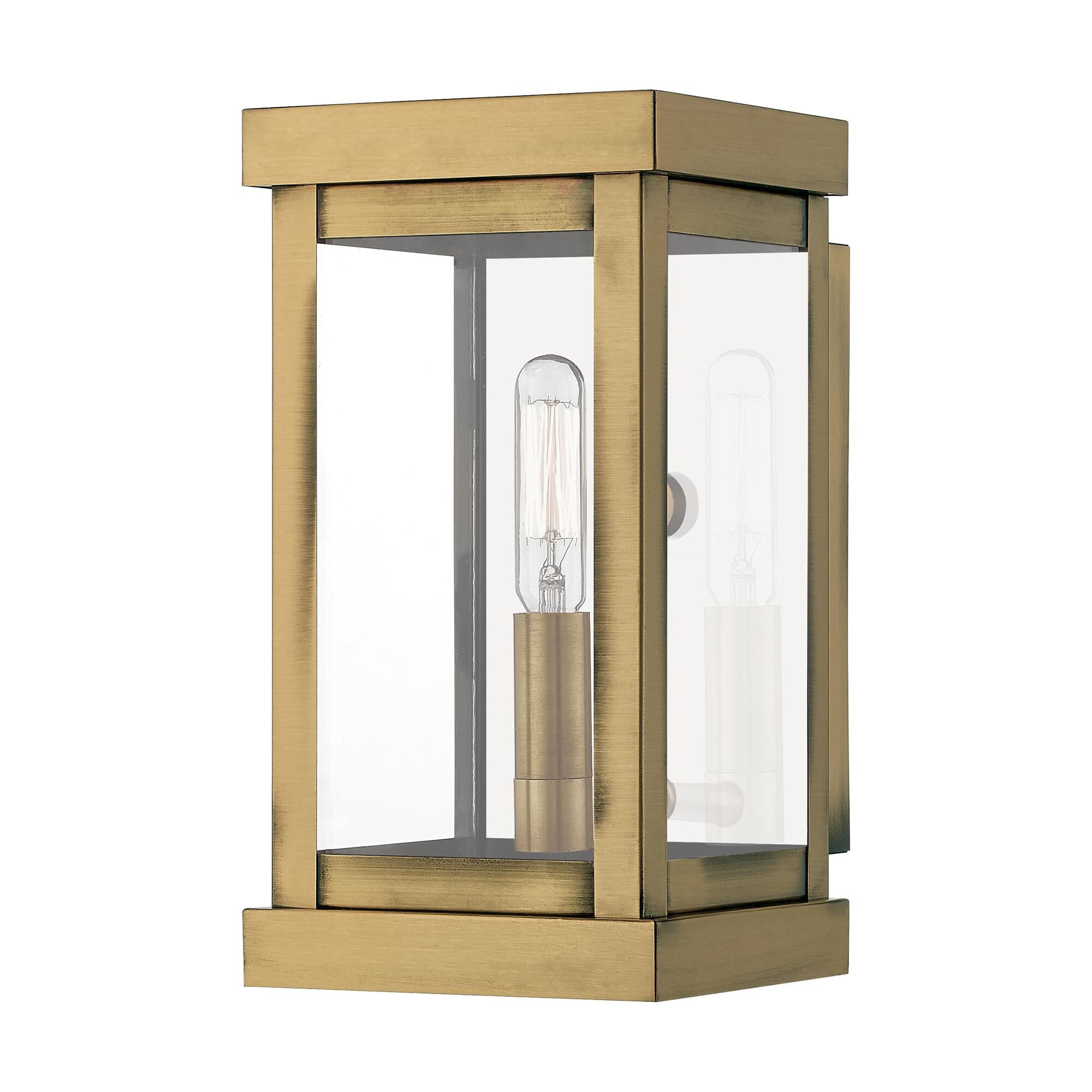 Shown in Antique Brass finish and Clear glass