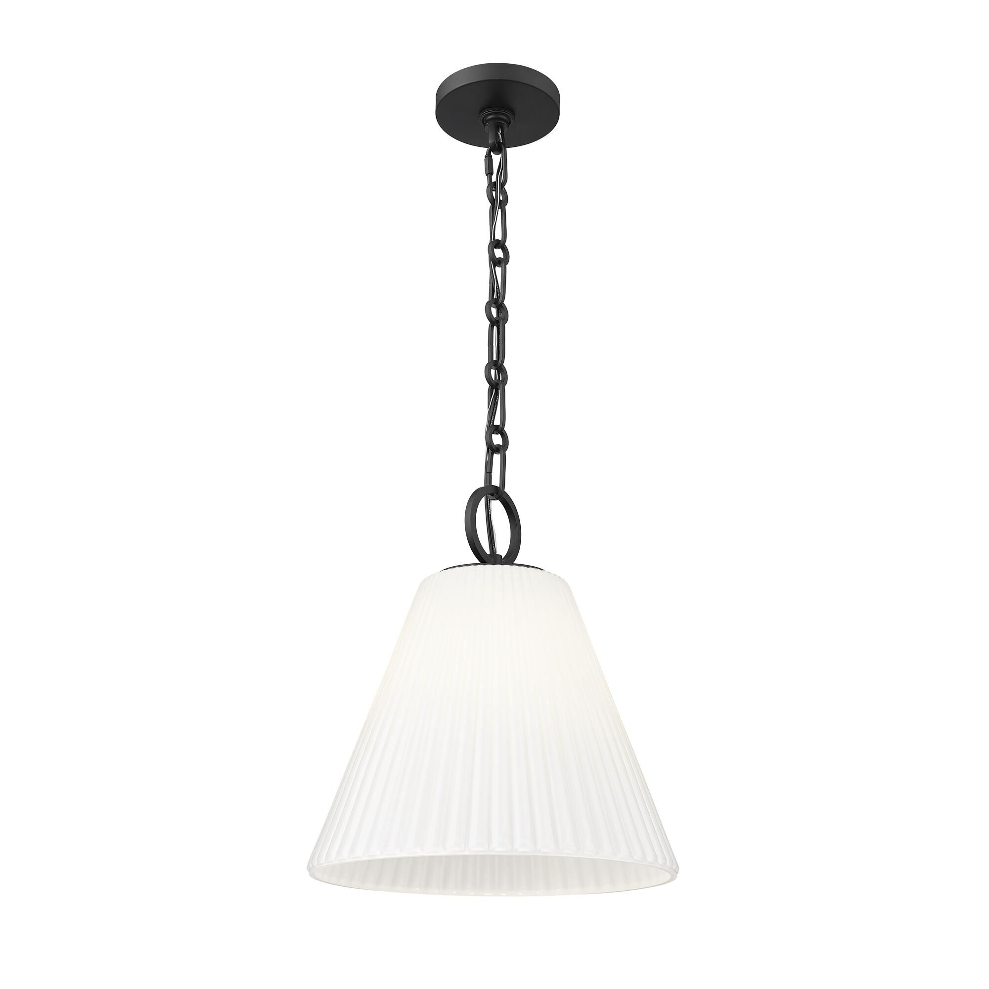 Shown in Matte Black finish and White glass and White shade