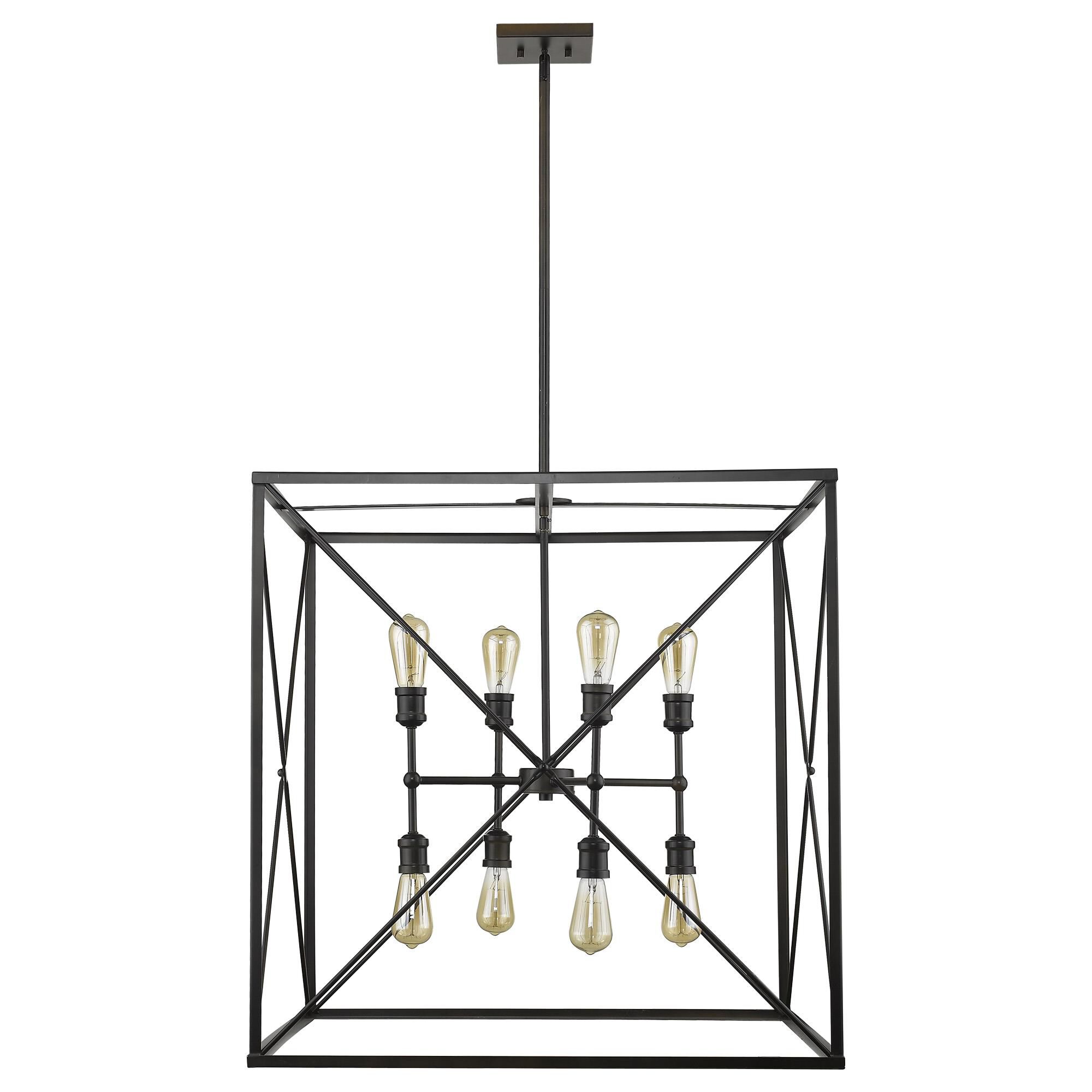 Shown in Oil-Rubbed Bronze finish and Oil-Rubbed Bronze glass and Oil Rubbed Bronze Metal Cage shade