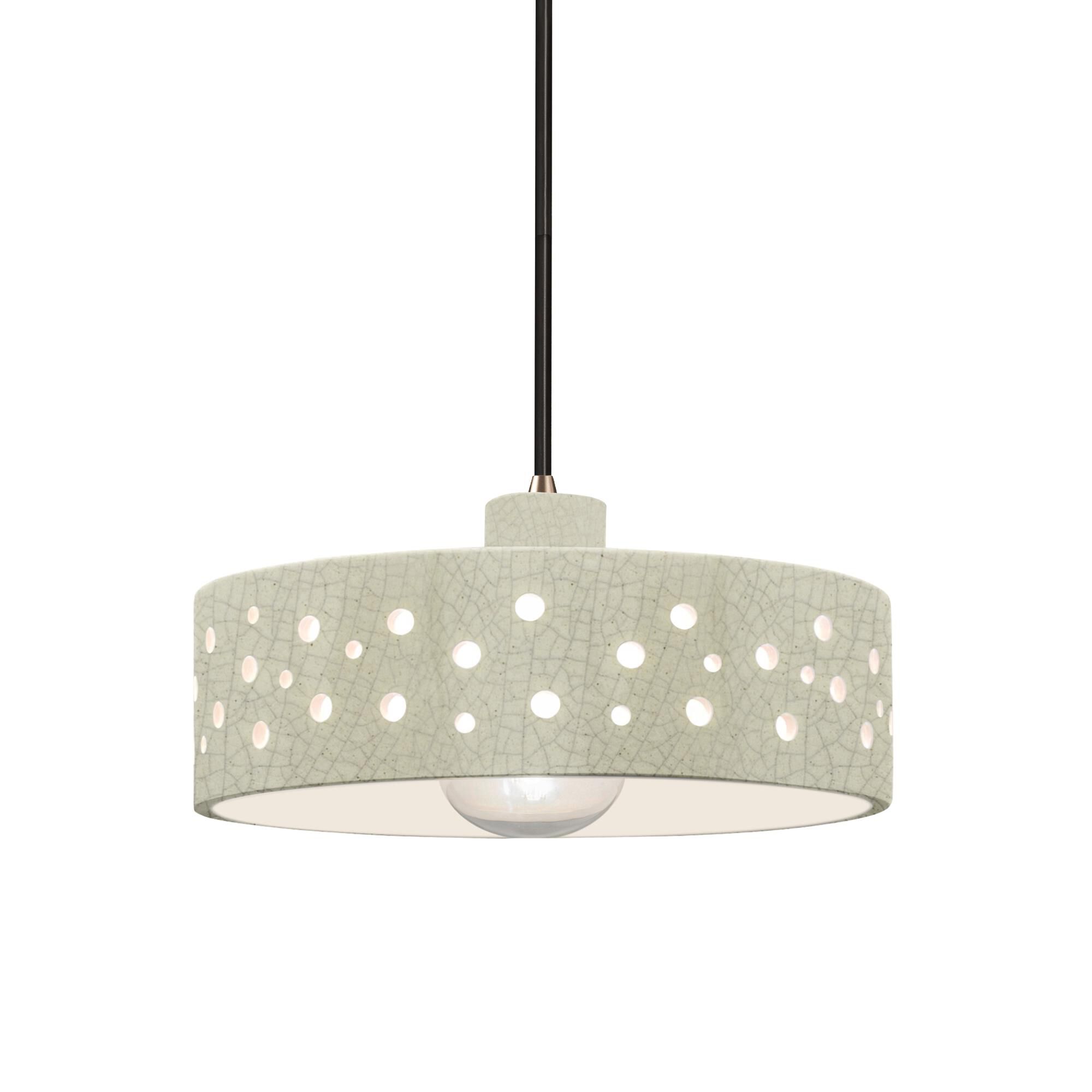 Shown in Antique Brass finish and Celadon Green Crackle shade