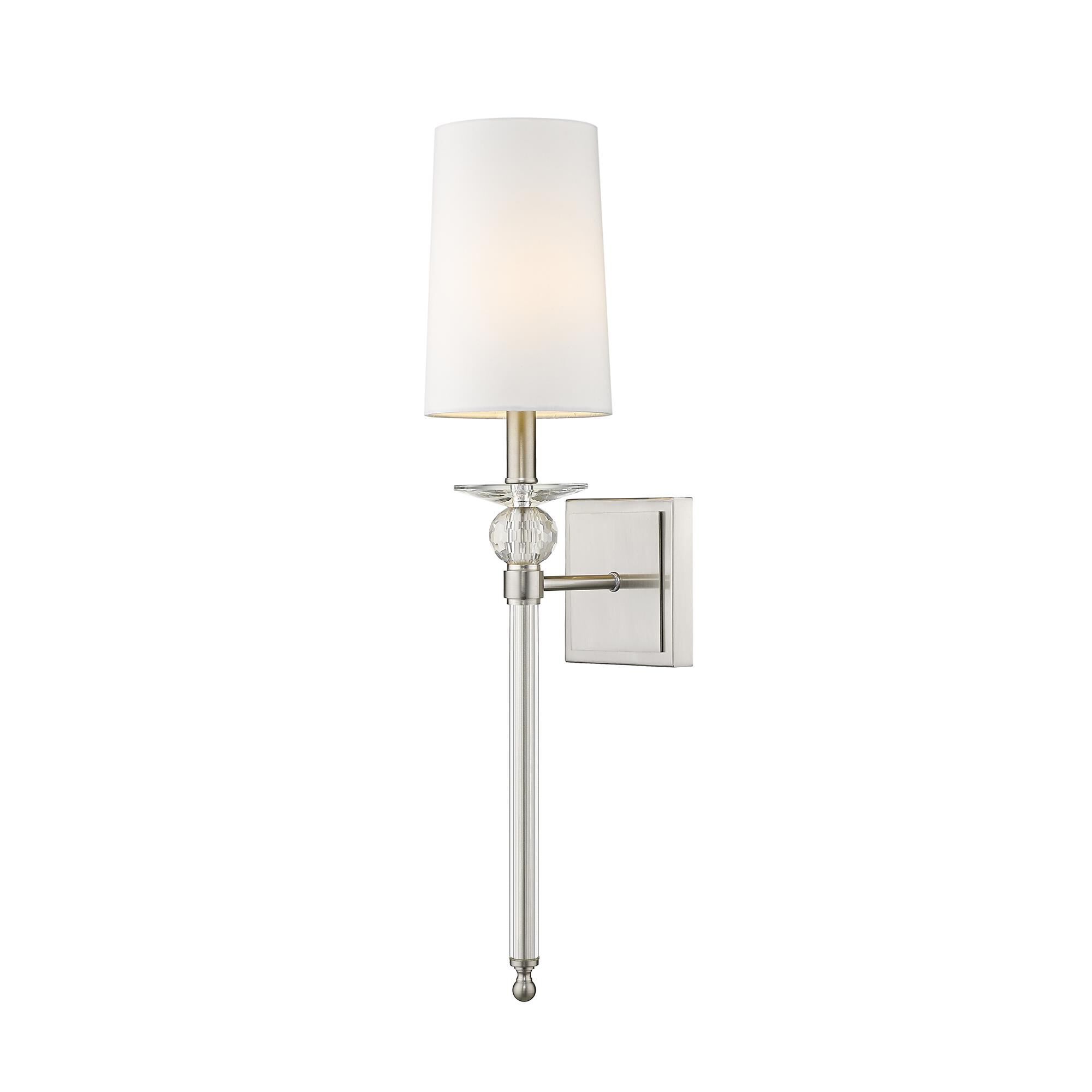 Shown in Brushed Nickel finish and Fabric glass and Fabric shade