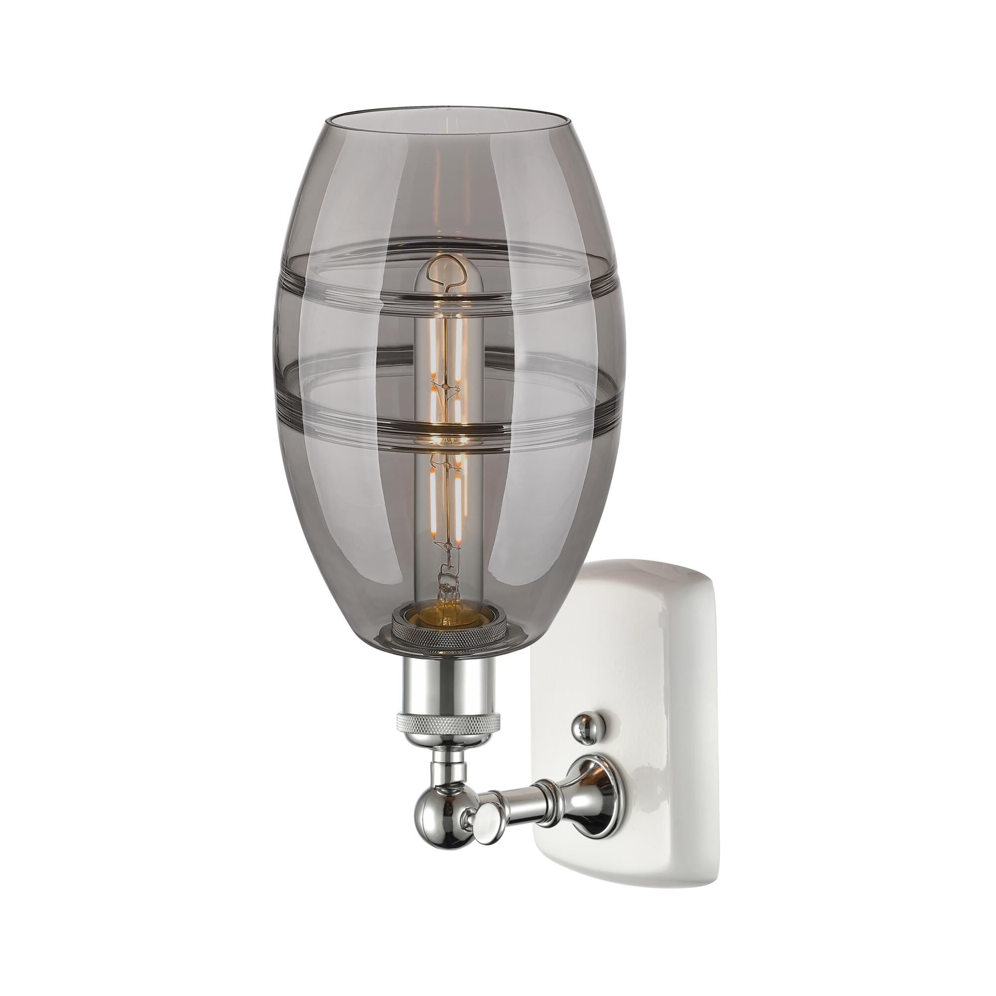 Shown in White Polished Chrome finish and Light Smoke glass