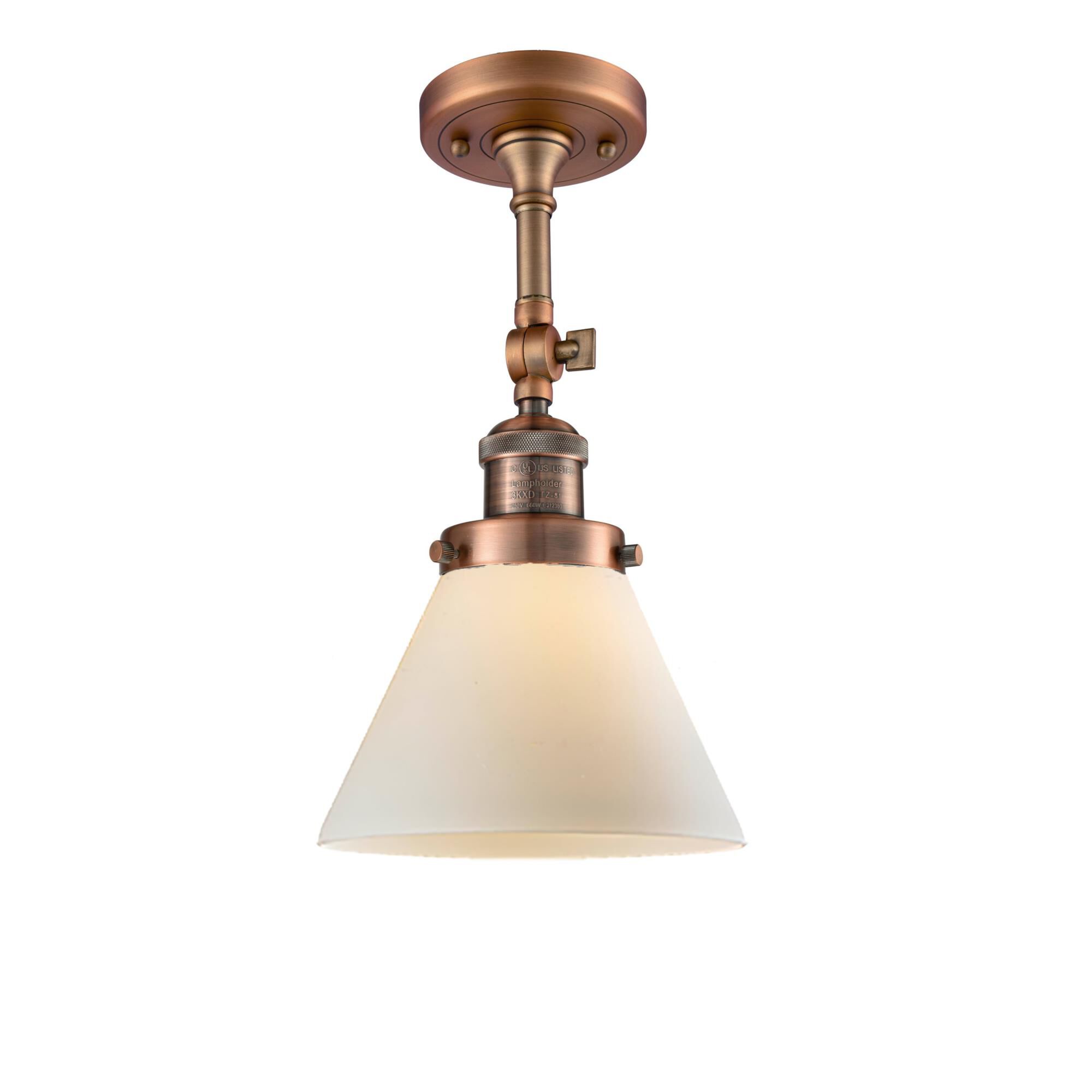 Shown in Antique Copper finish and Frosted glass and None accent