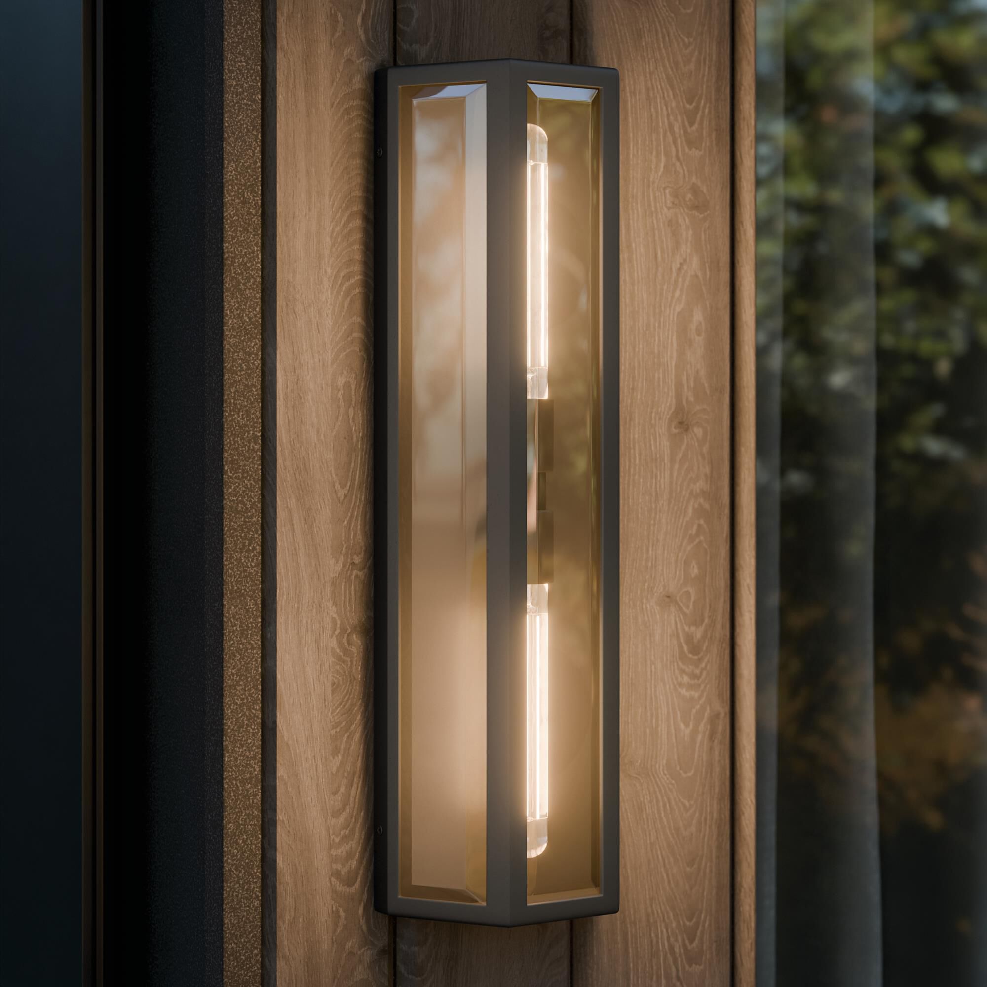 Shown in Textured Black finish and Clear Beveled glass