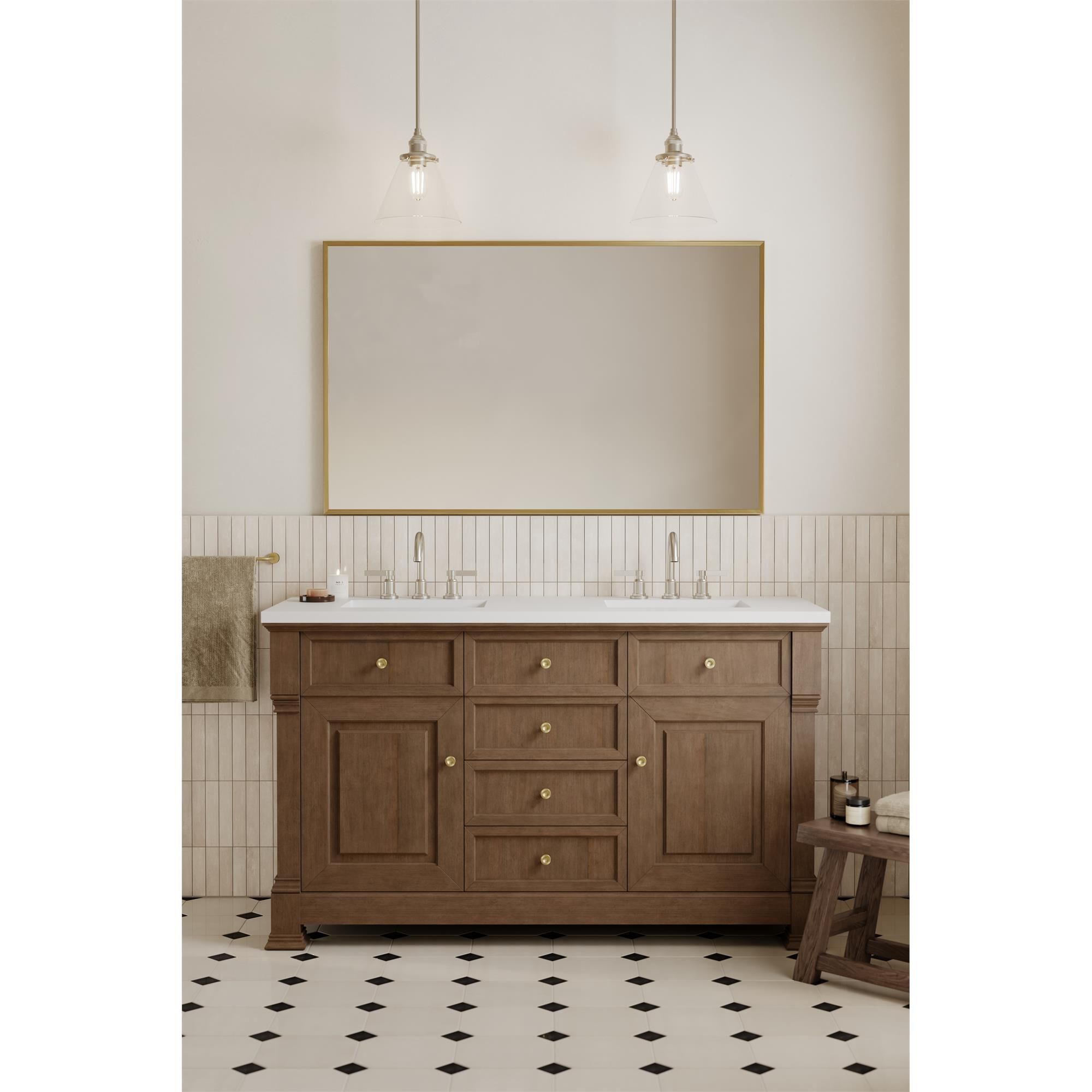 Shown in Brushed Nickel finish and Clear glass
