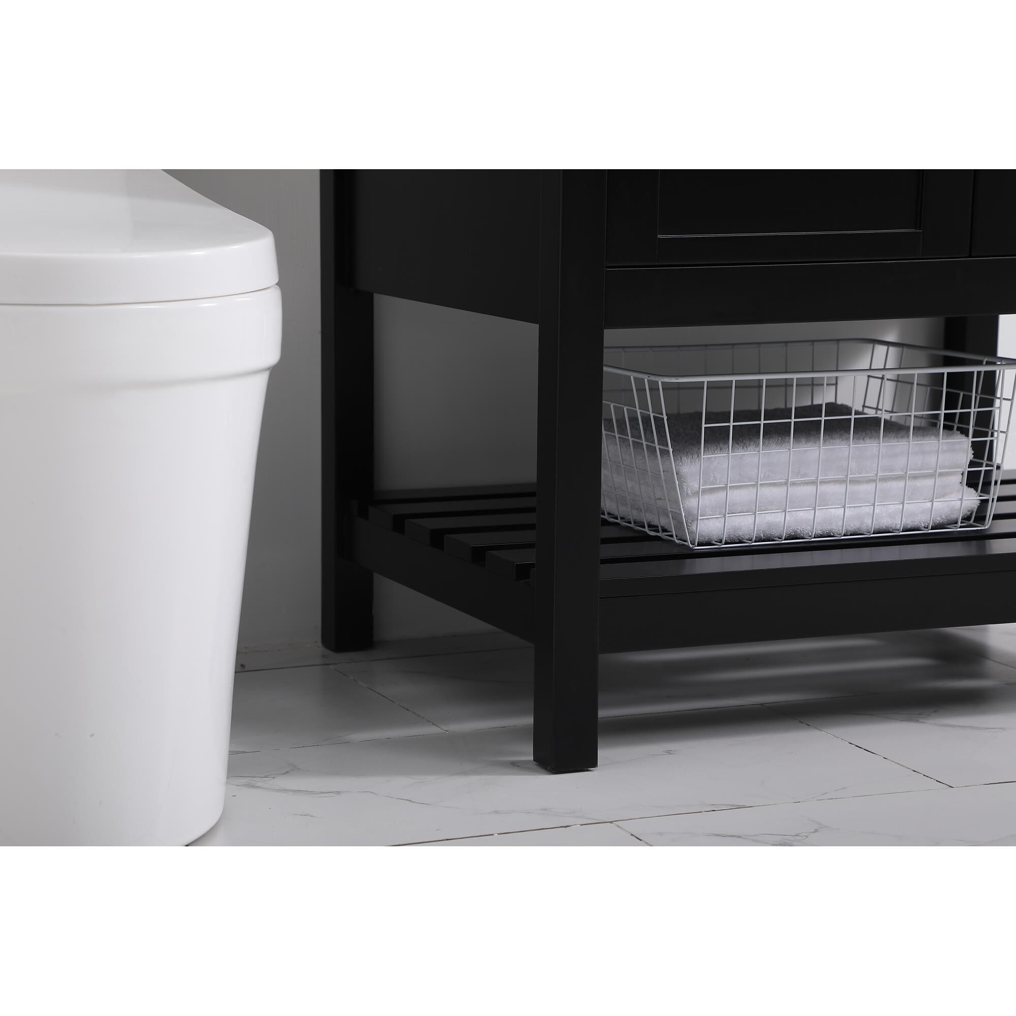 Shown in Black And Brushed Nickel With Carrara White Marble finish