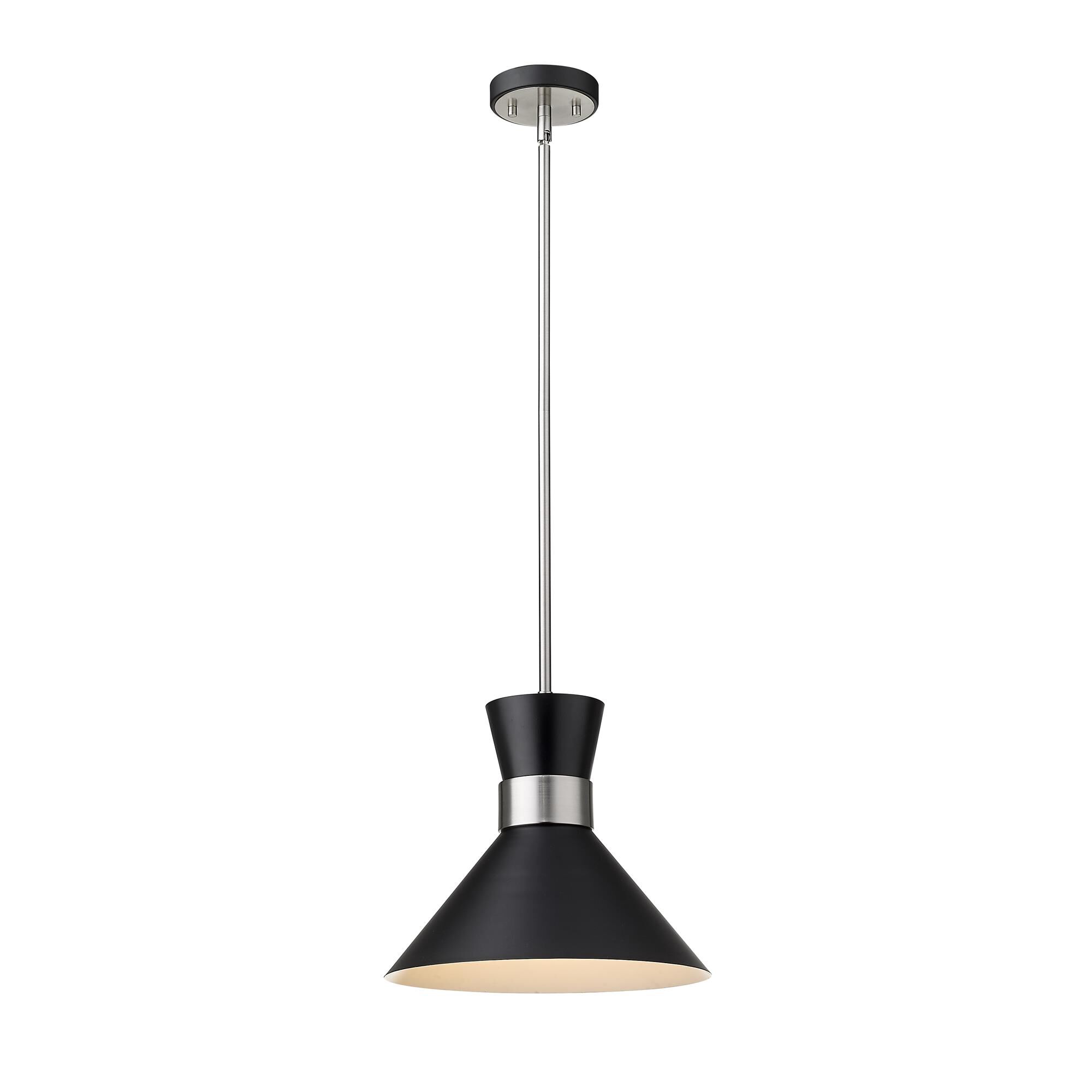 Shown in Matte Black + Brushed Nickel finish and Metal glass and Metal shade
