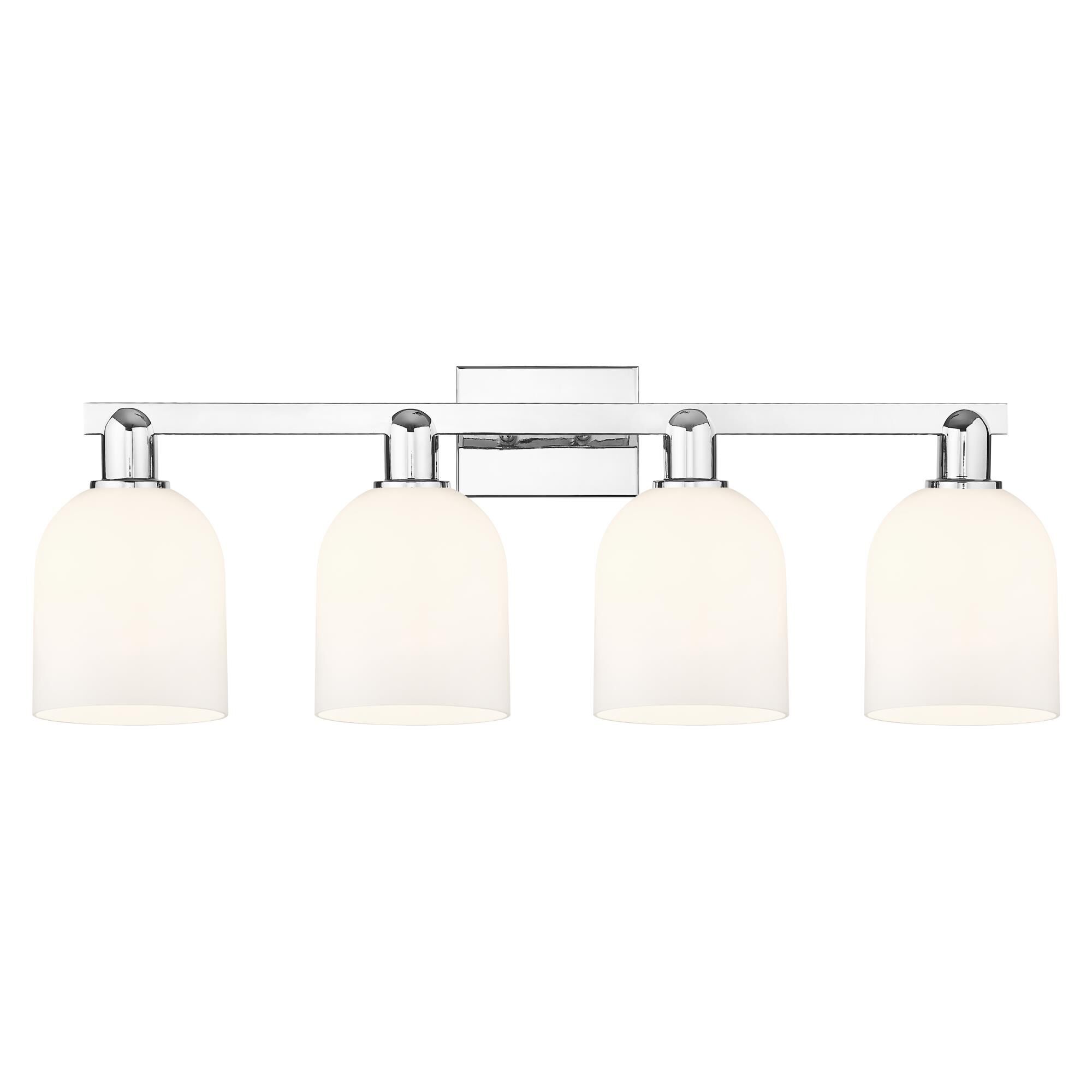 Shown in Polished Chrome finish and White glass