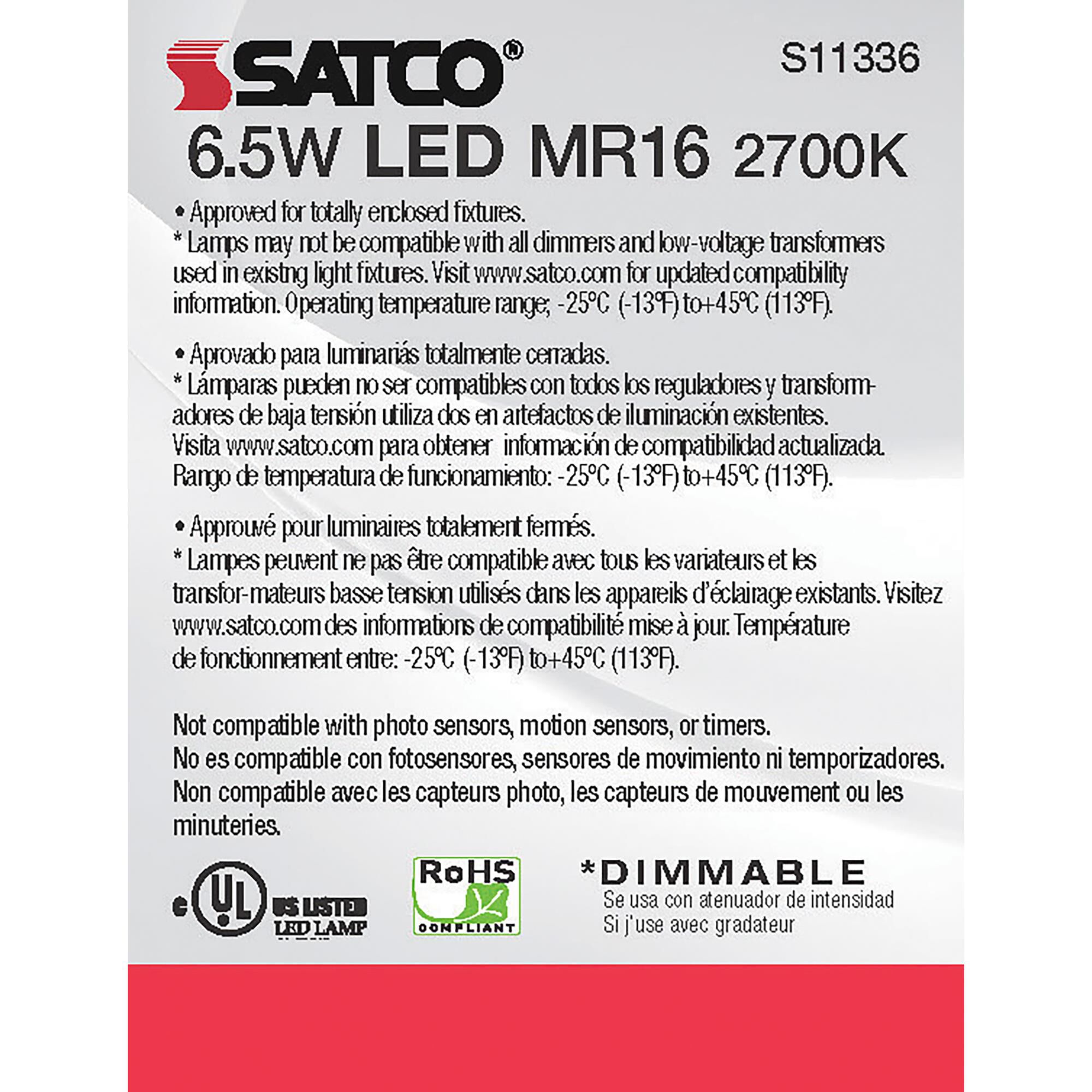 Dimmable 6.50 Watt 2700K MR16 LED Light Bulb by Satco