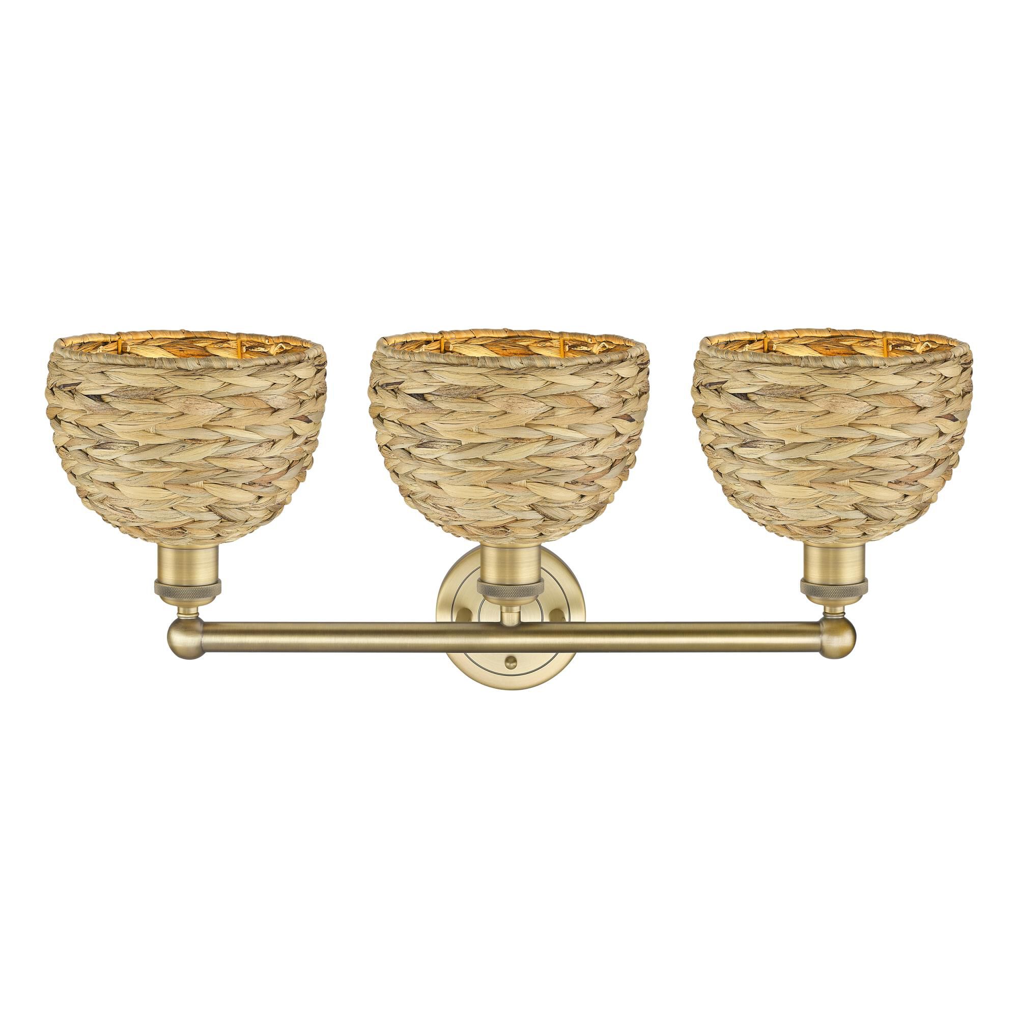 Shown in Brushed Brass finish and Natural shade