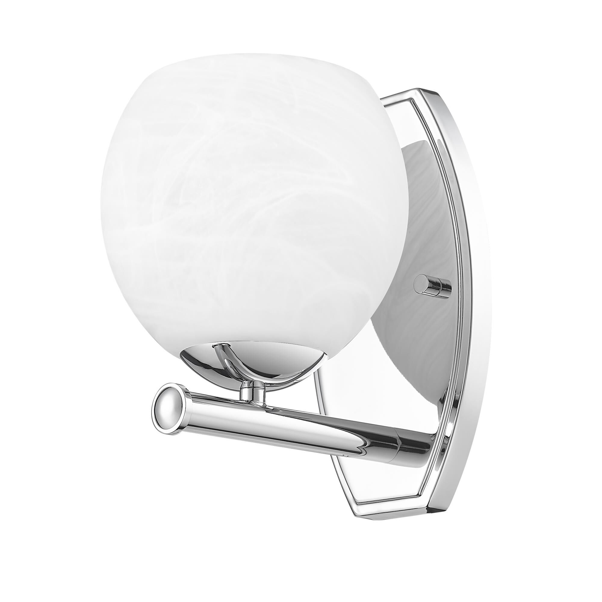 Shown in Chrome finish and Feathered White glass