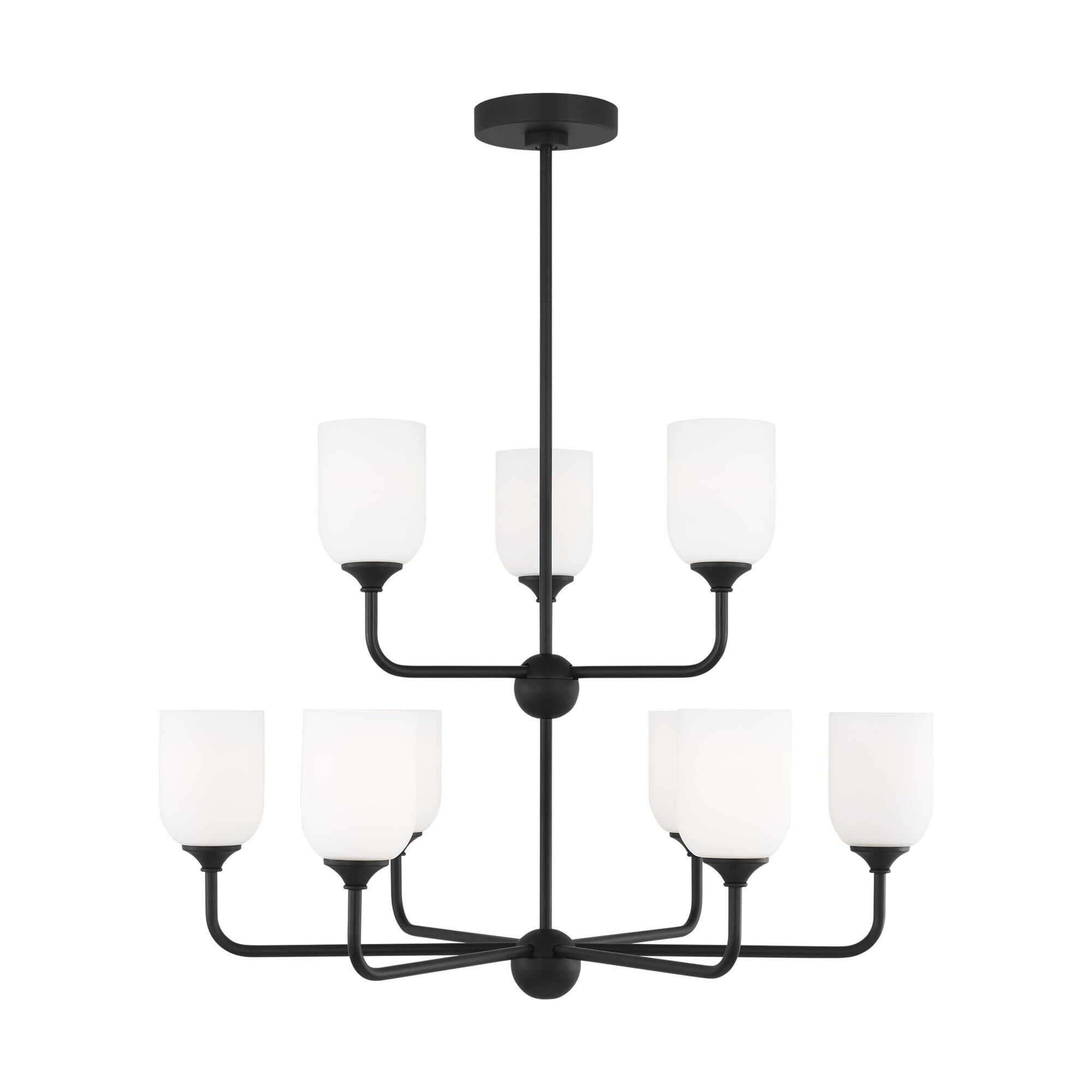 Shown in Midnight Black finish and Etched / White Inside Glass s shade