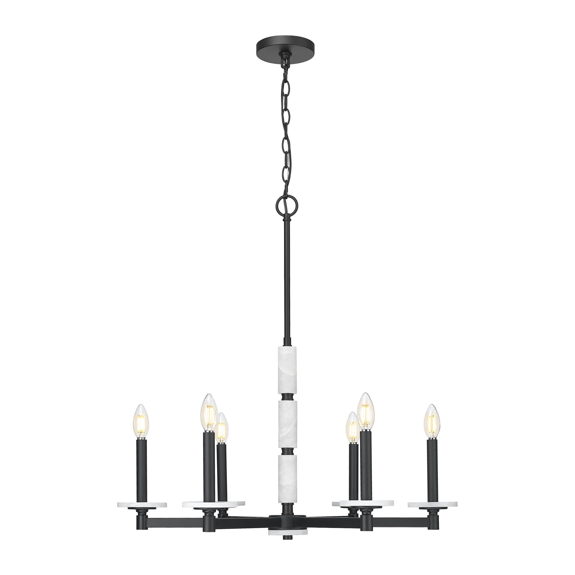 Shown in Matte Black finish and Alabaster glass and Alabaster shade