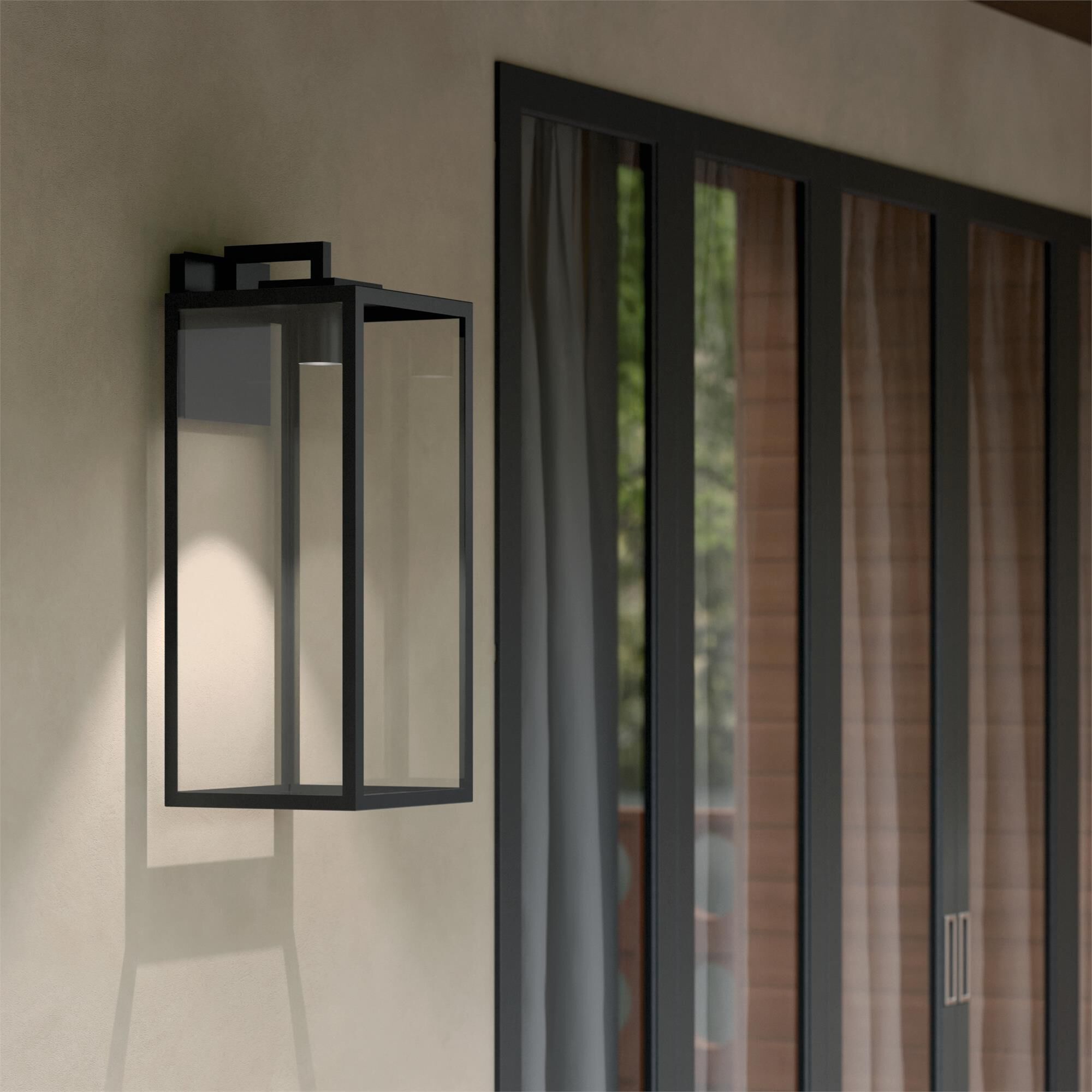 Shown in Textured Black finish and Clear glass and Metal shade