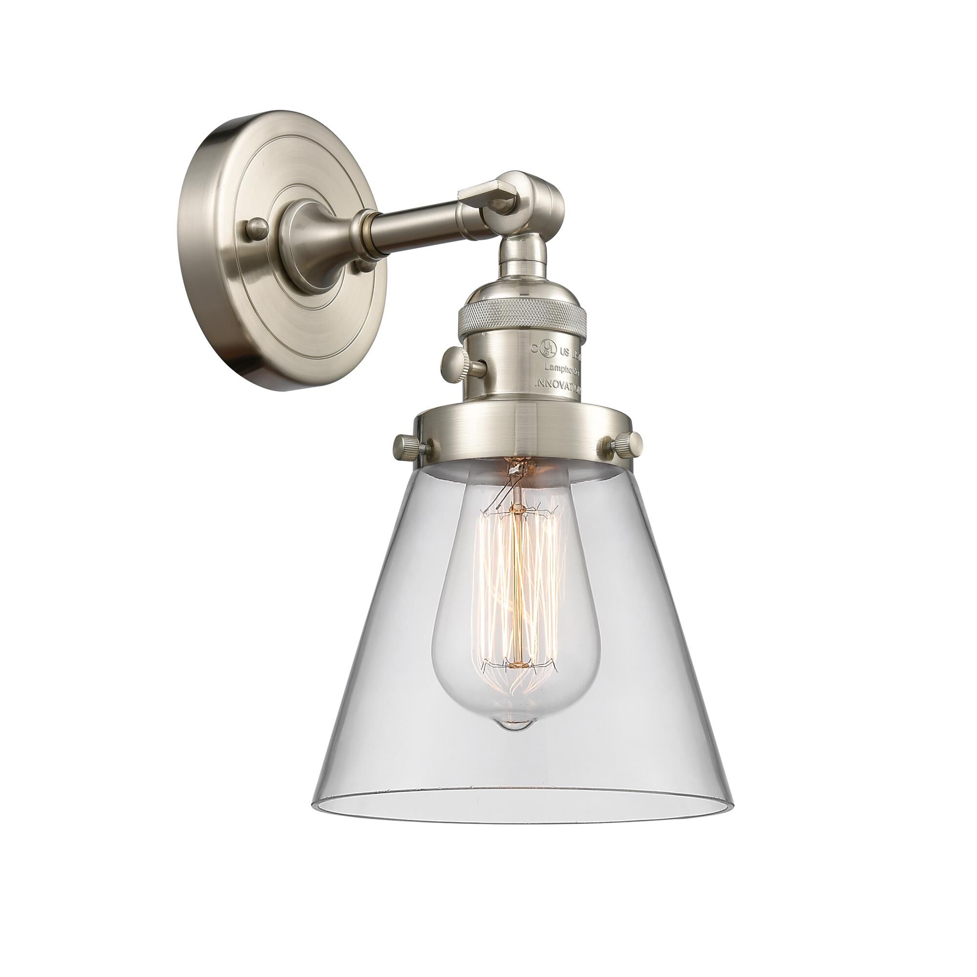 Shown in Brushed Satin Nickel finish and Clear glass