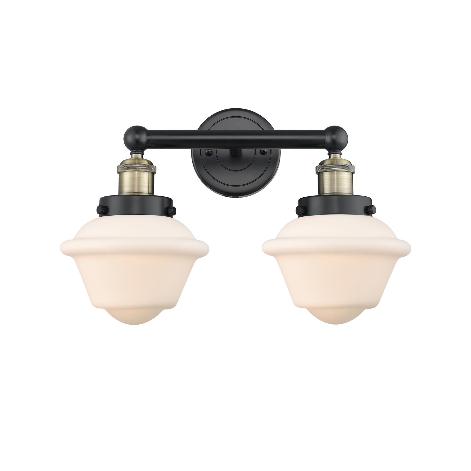 Shown in Black Antique Brass finish and Matte White glass