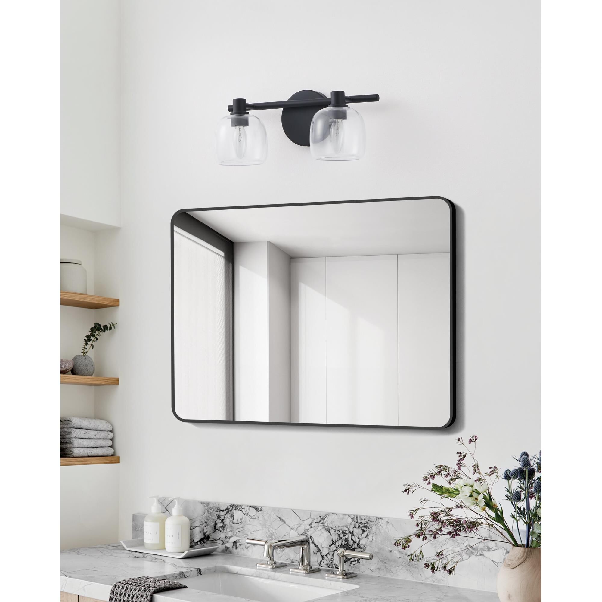 Shown in Matte Black finish and Clear glass