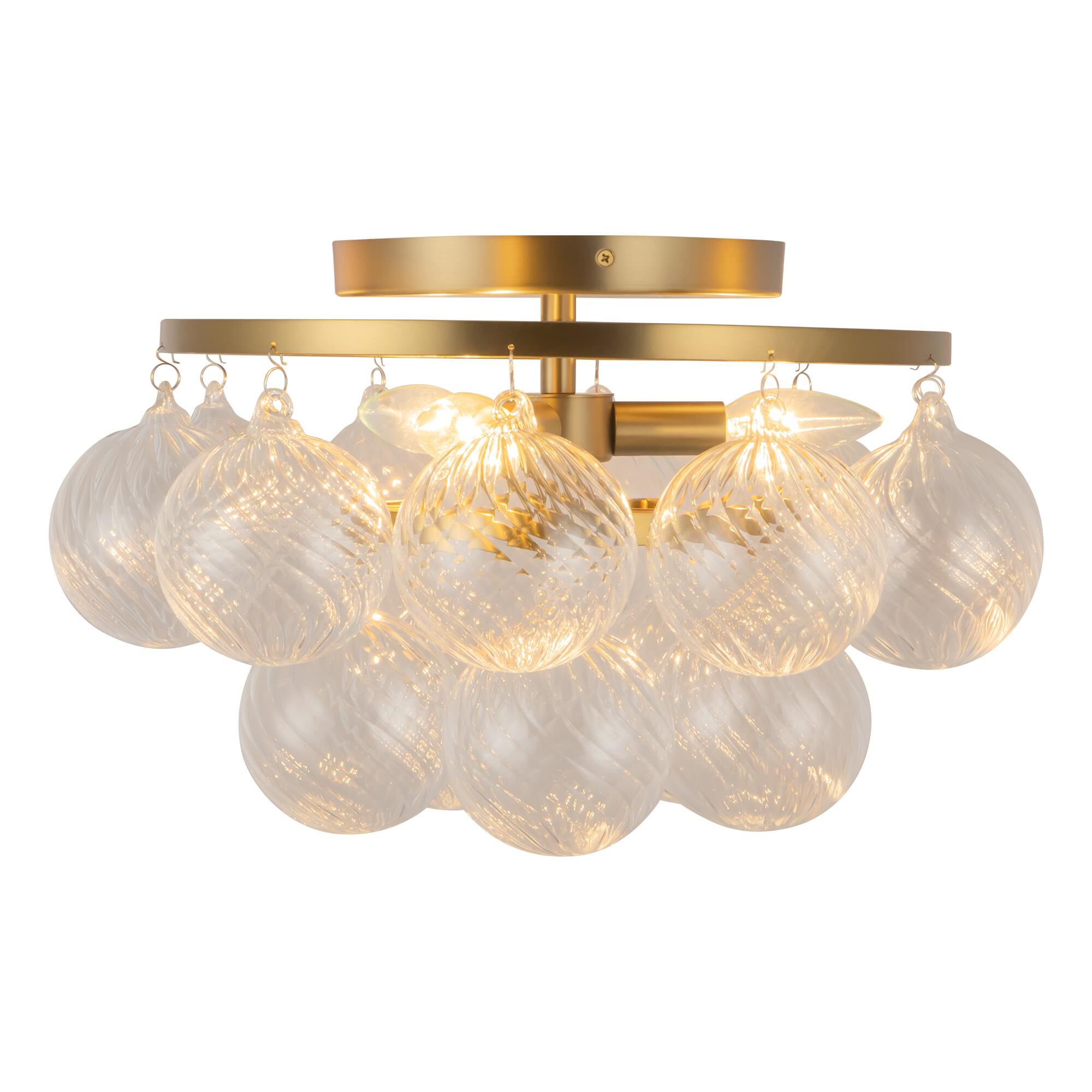 Shown in Brushed Gold finish and Clear Ribbed glass