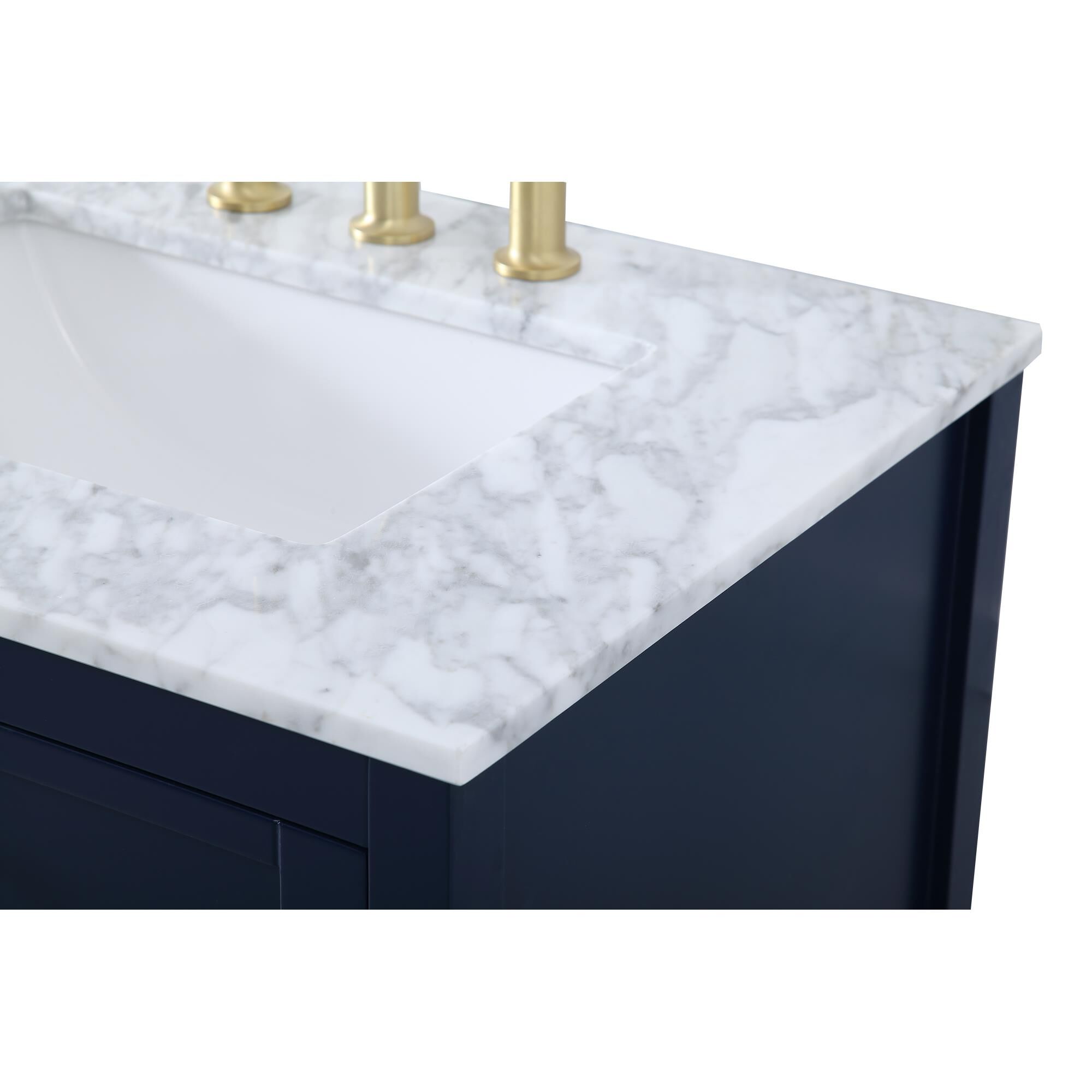 Shown in Blue And Gold With Carrara White Marble finish