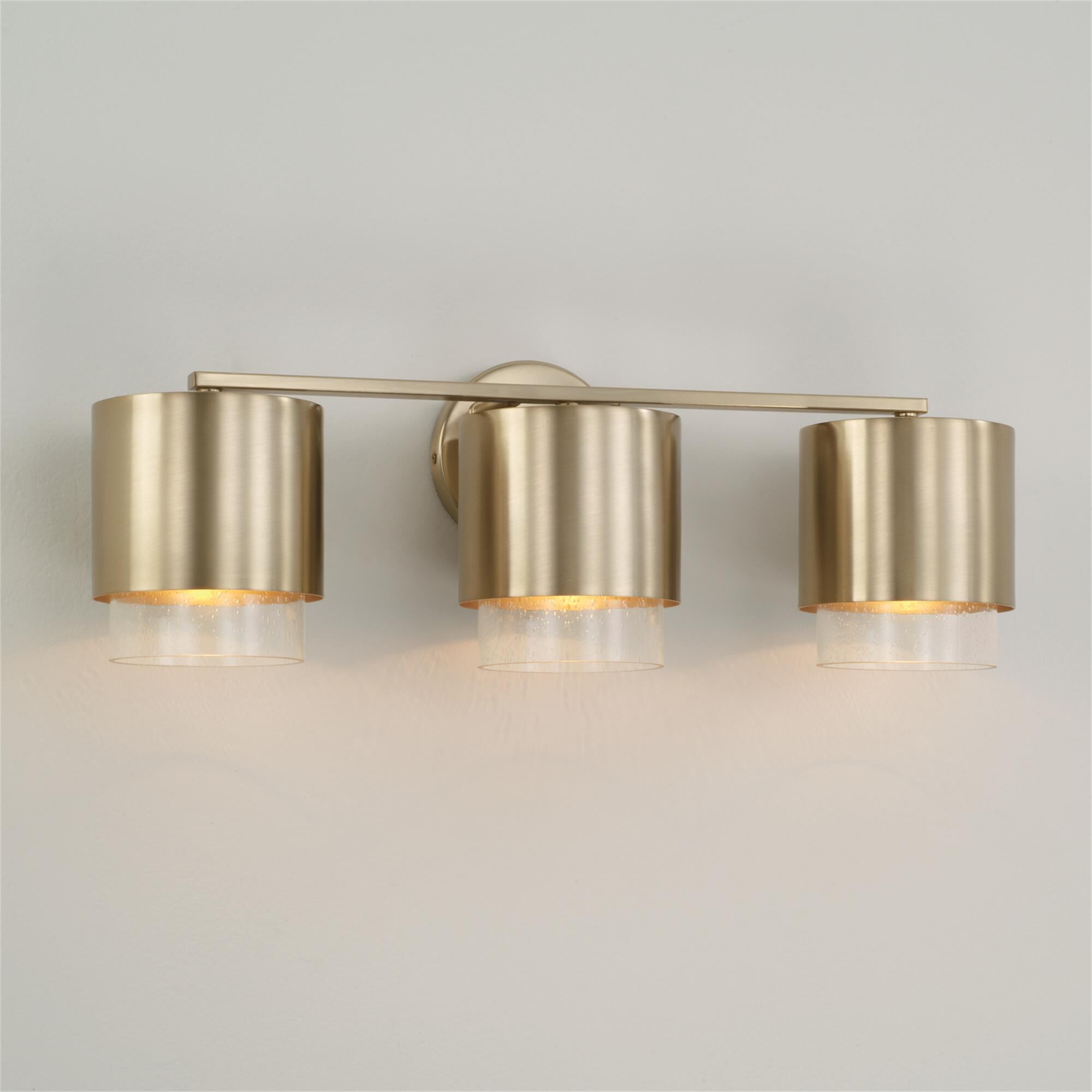 Shown in Matte Brass finish and Clear Seeded glass and Metal shade