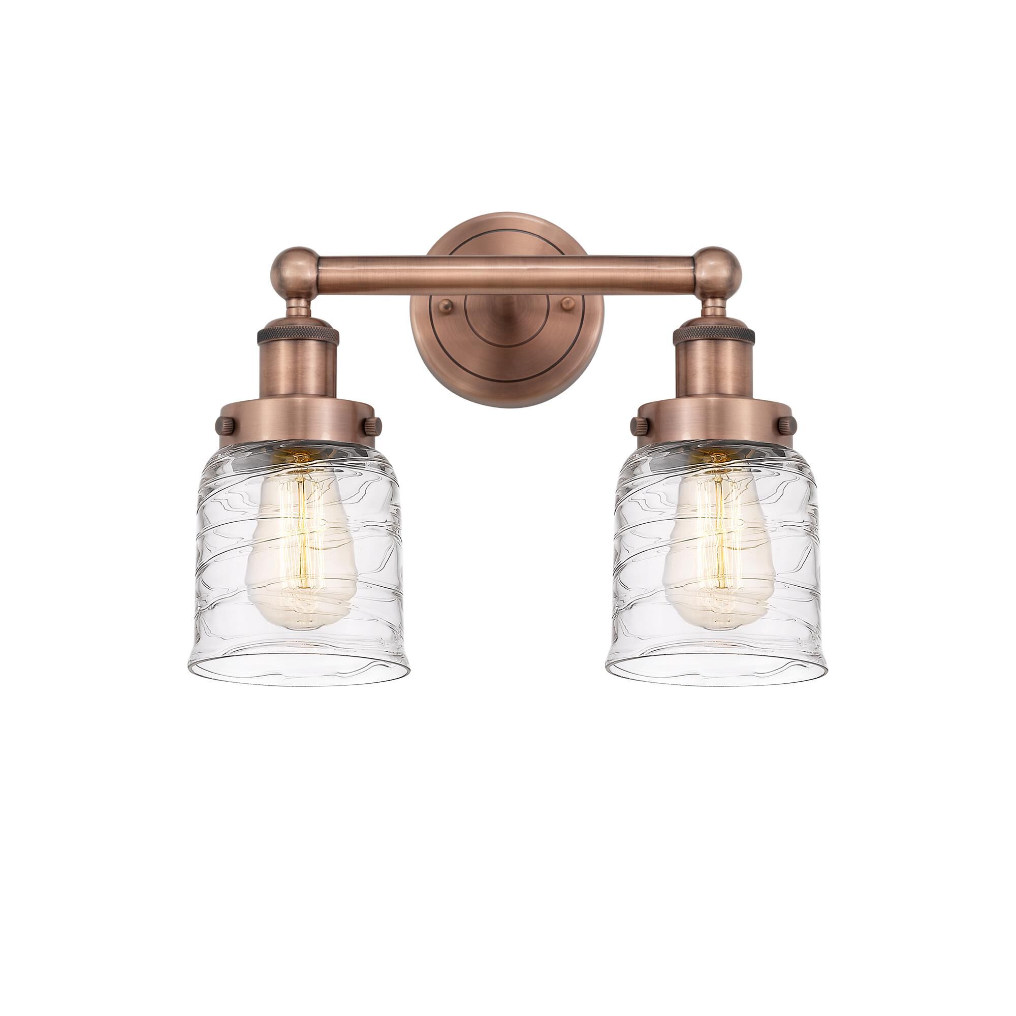 Shown in Antique Copper finish and Clear Deco Swirl glass