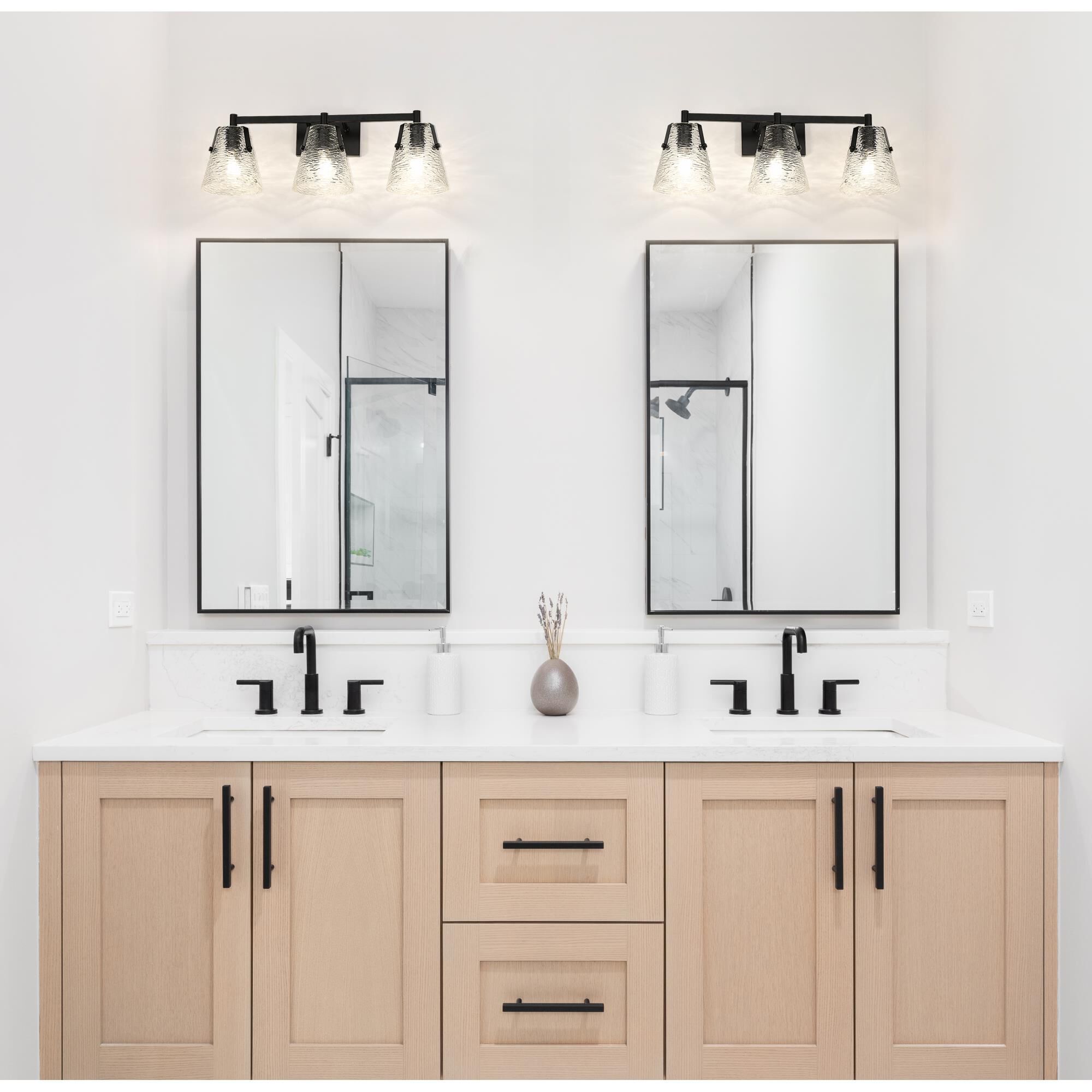 Shown in Matte Black finish and Clear Ribbed glass