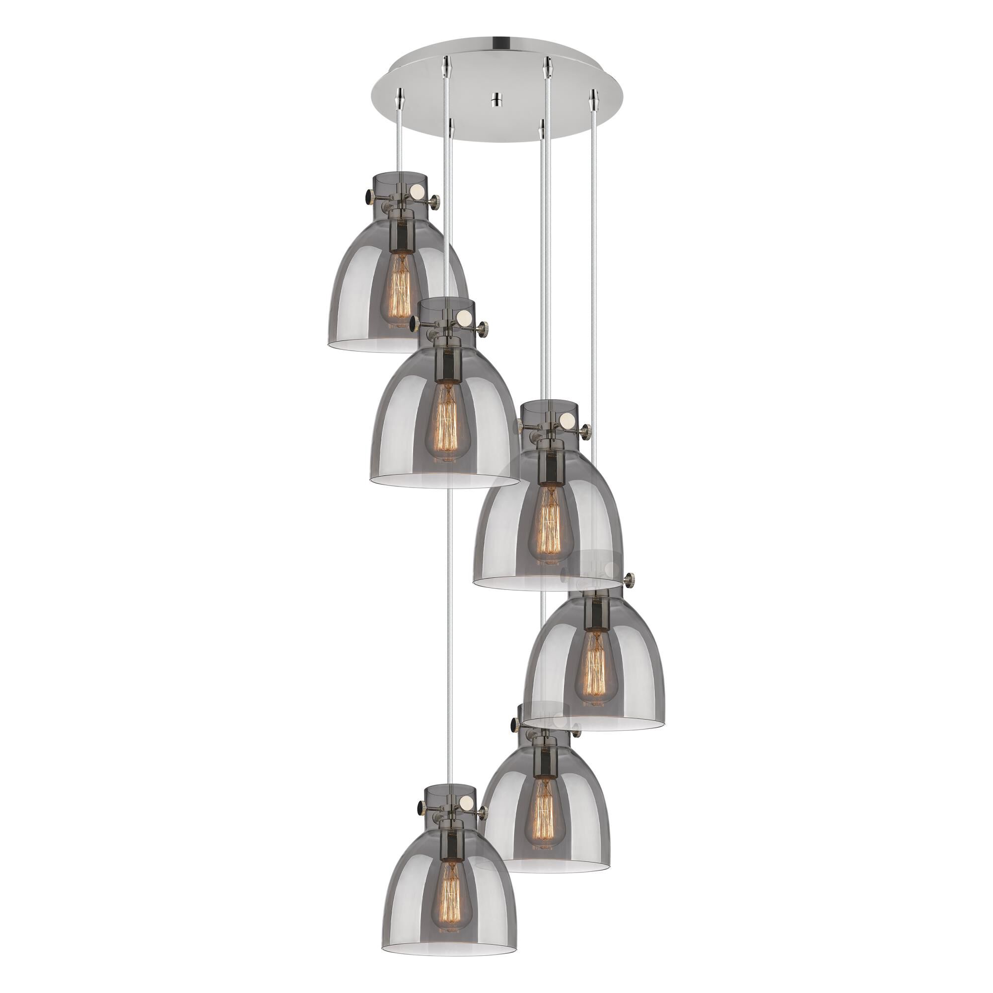 Shown in Polished Nickel finish and Light Smoke glass and Light Smoke Glass shade