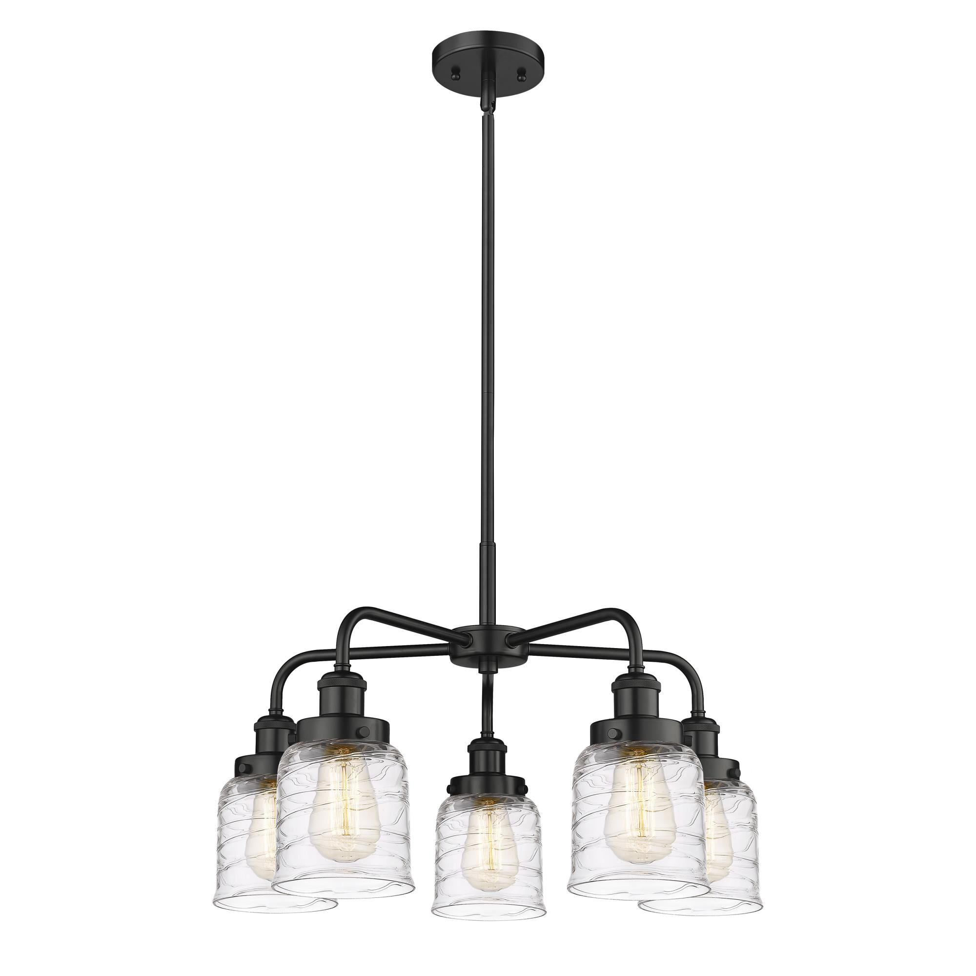 Shown in Matte Black finish and Clear Deco Swirl glass