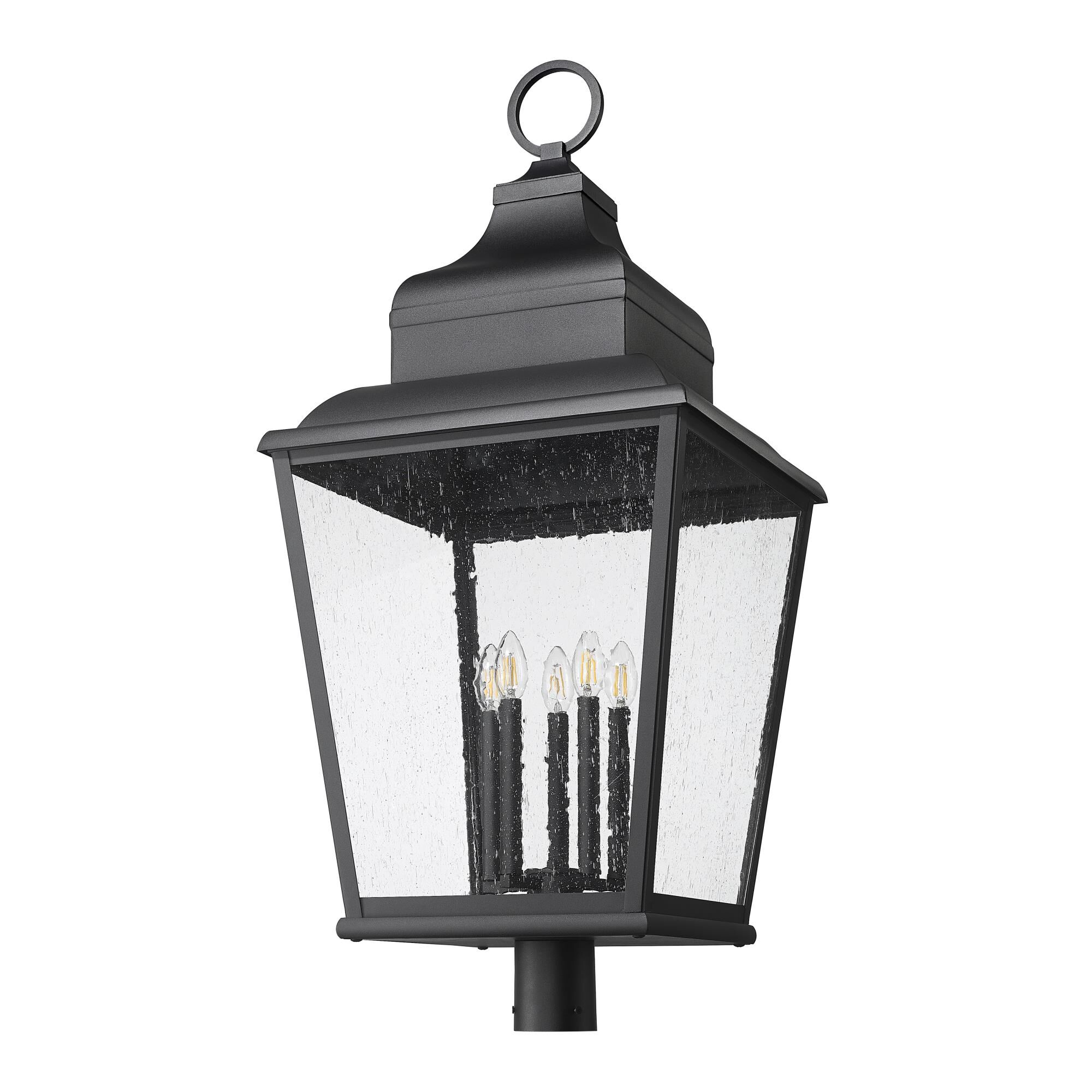 Shown in Sand Black finish and Clear Seedy glass