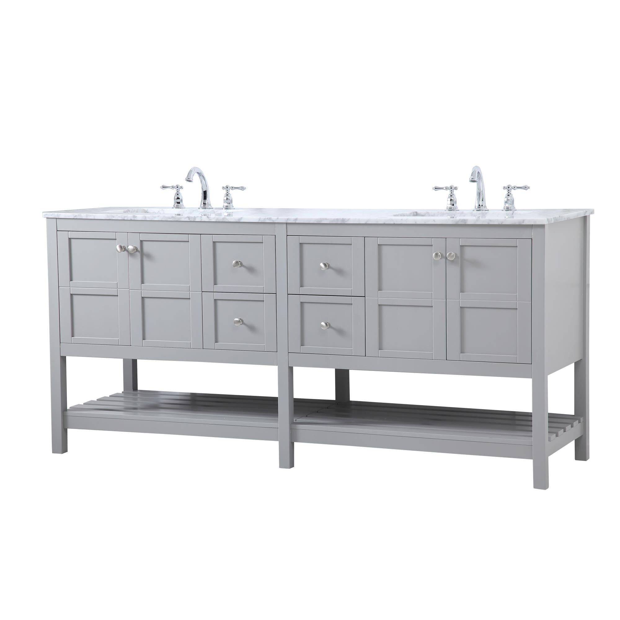 Shown in Gray And Brushed Nickel With Carrara White Marble finish