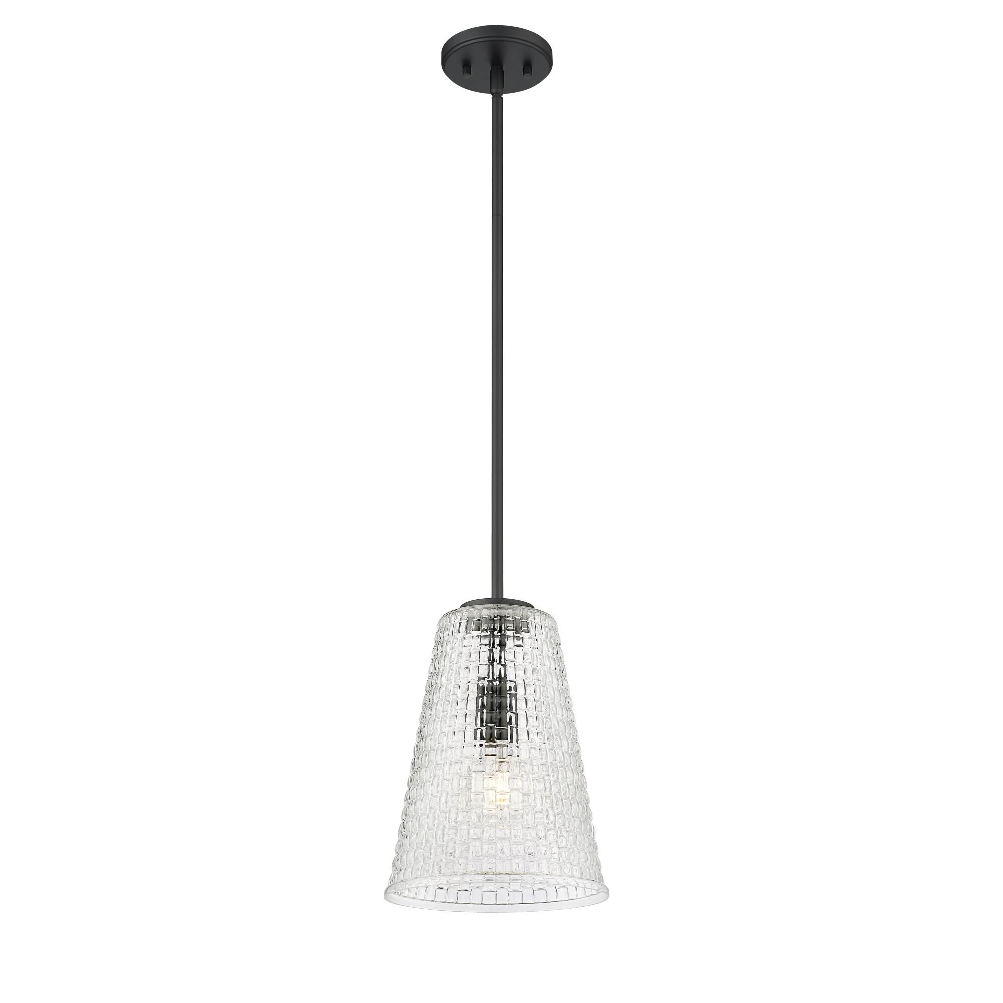 Shown in Matte Black finish and Clear Woven Lattice glass