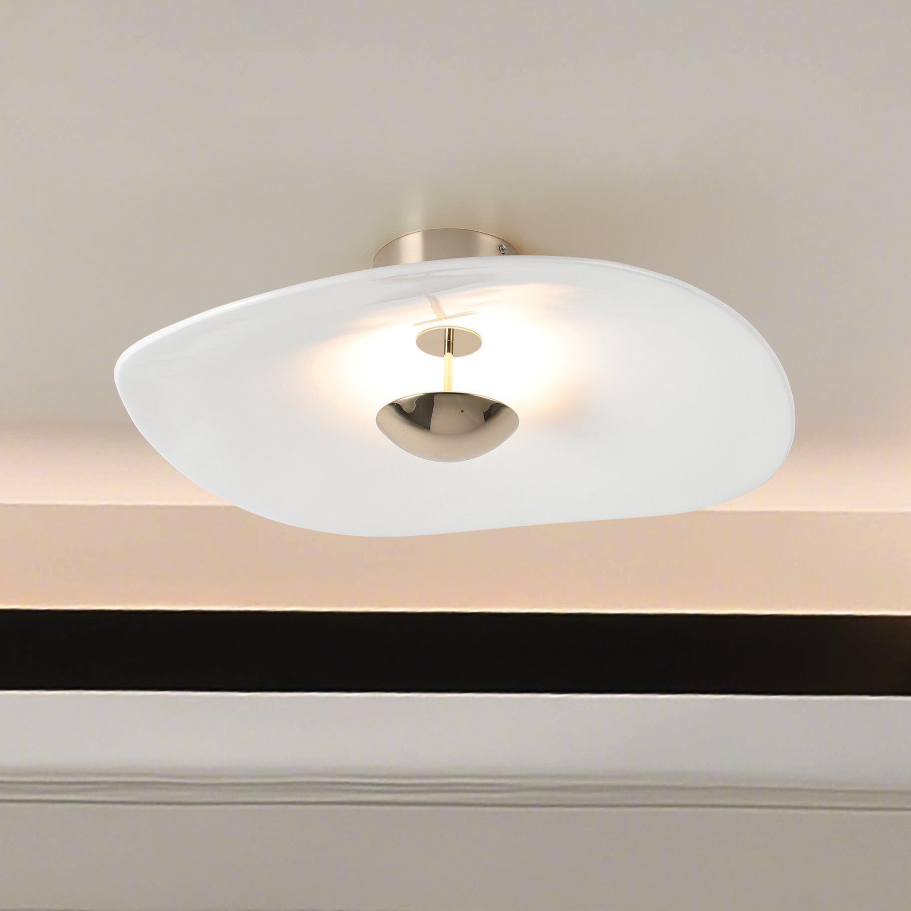 Shown in Polished Gold finish and White Glazed glass