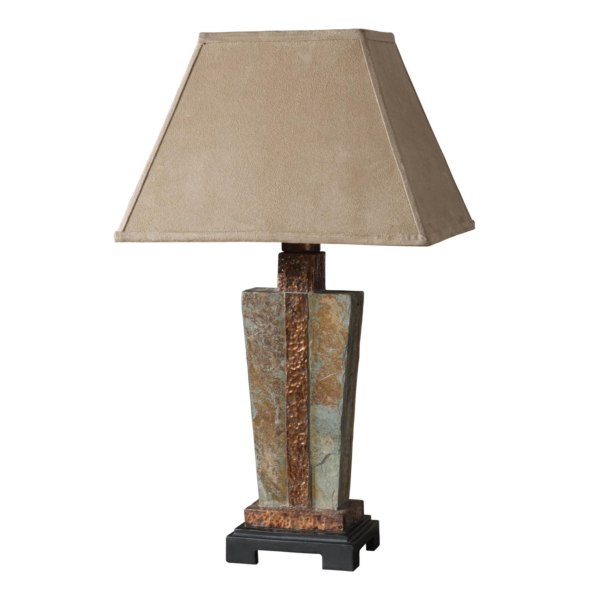 Shown in Slate finish and Sueded Fabric shade