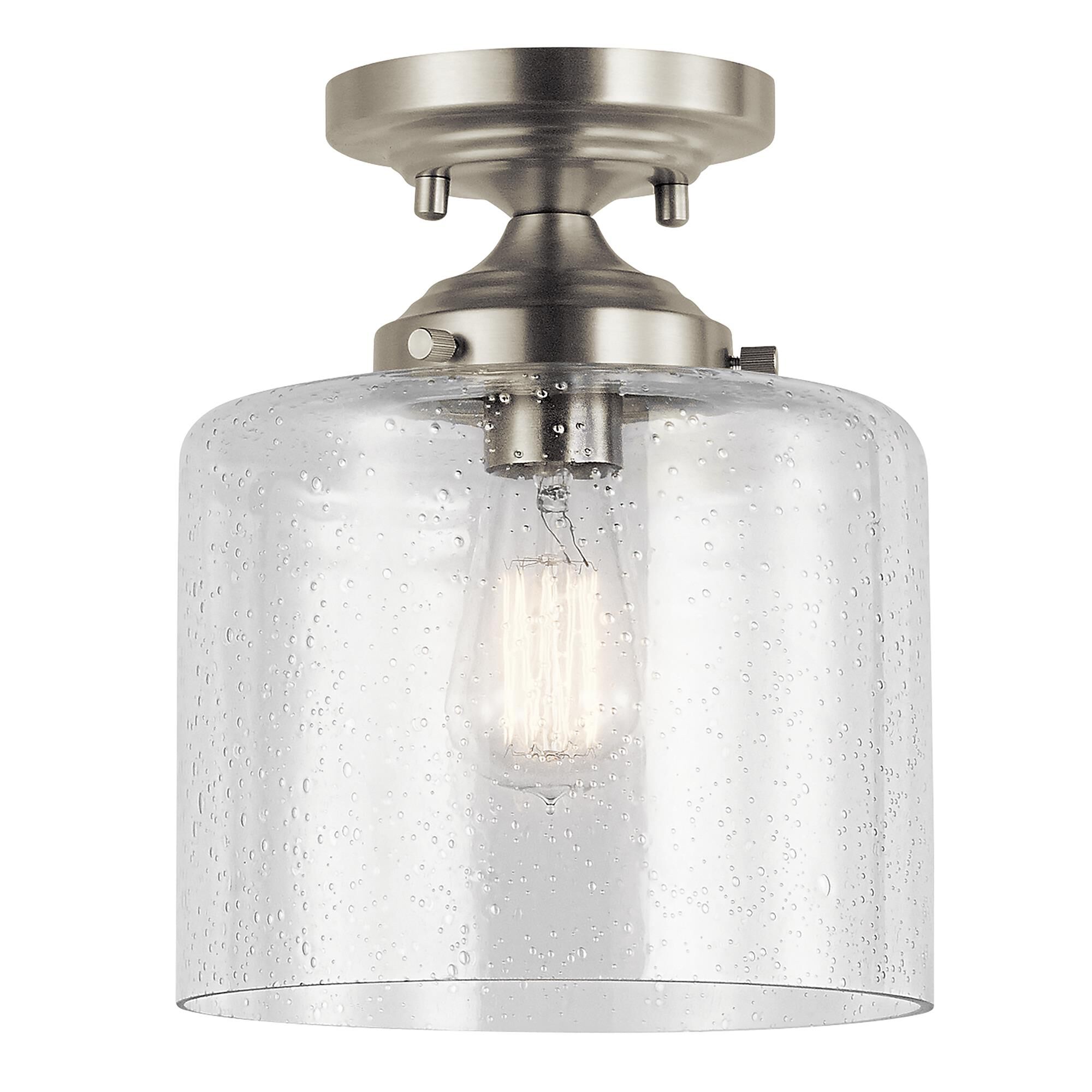 Shown in Brushed Nickel finish and Clear Seeded glass