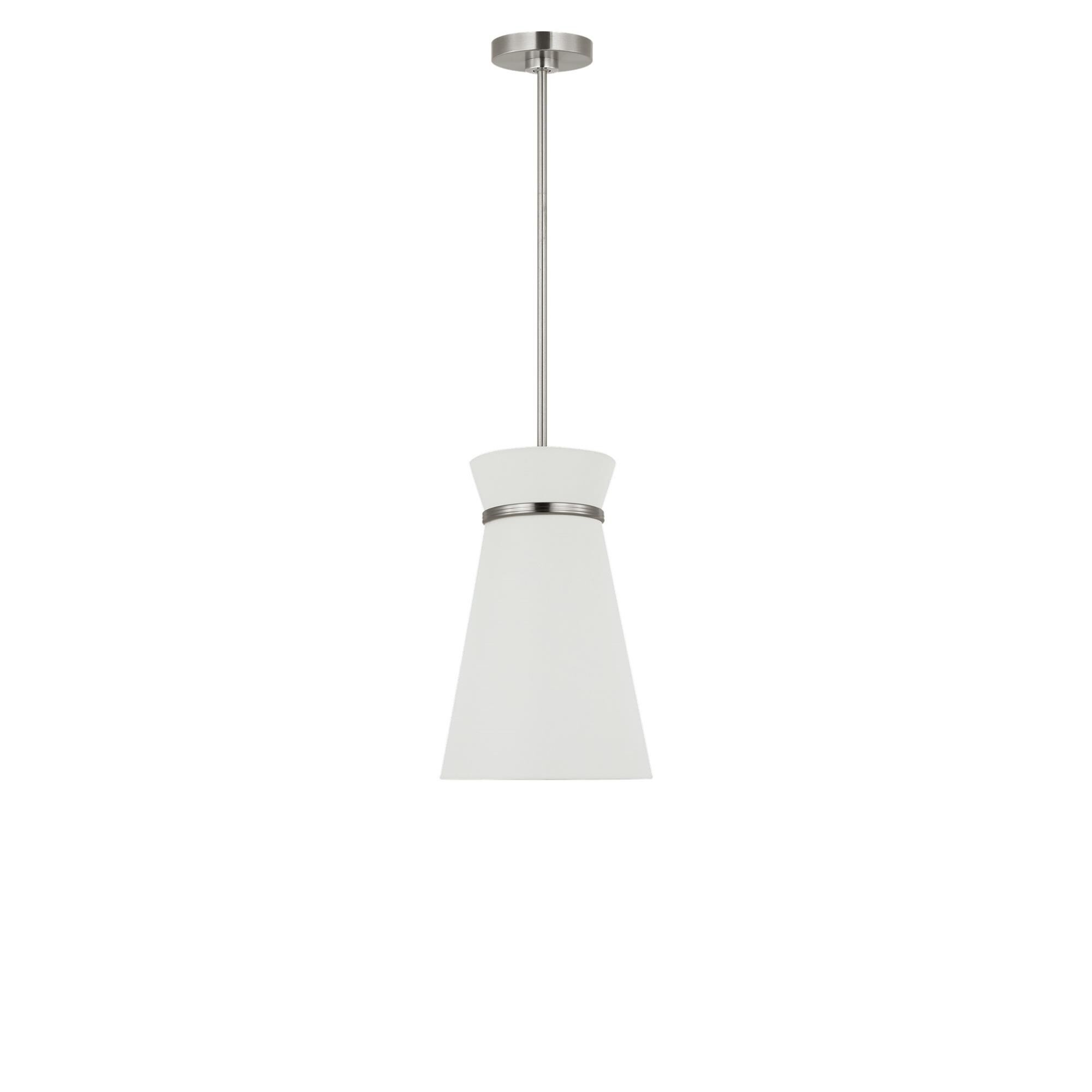 Shown in Brushed Nickel finish and White Linen shade