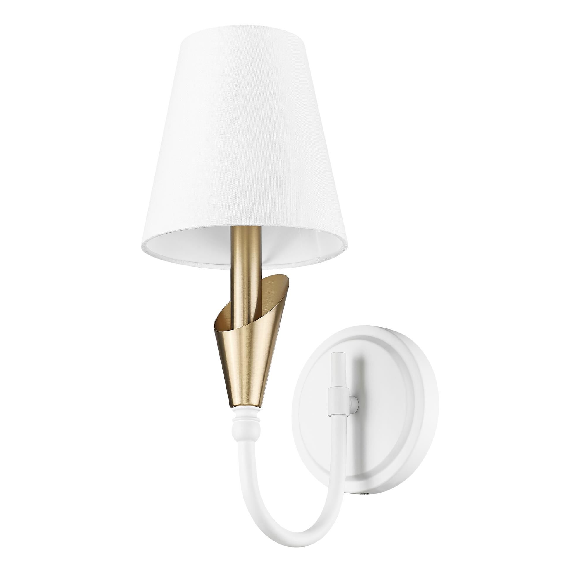 Shown in Textured White And Modern Gold finish and White glass and White shade