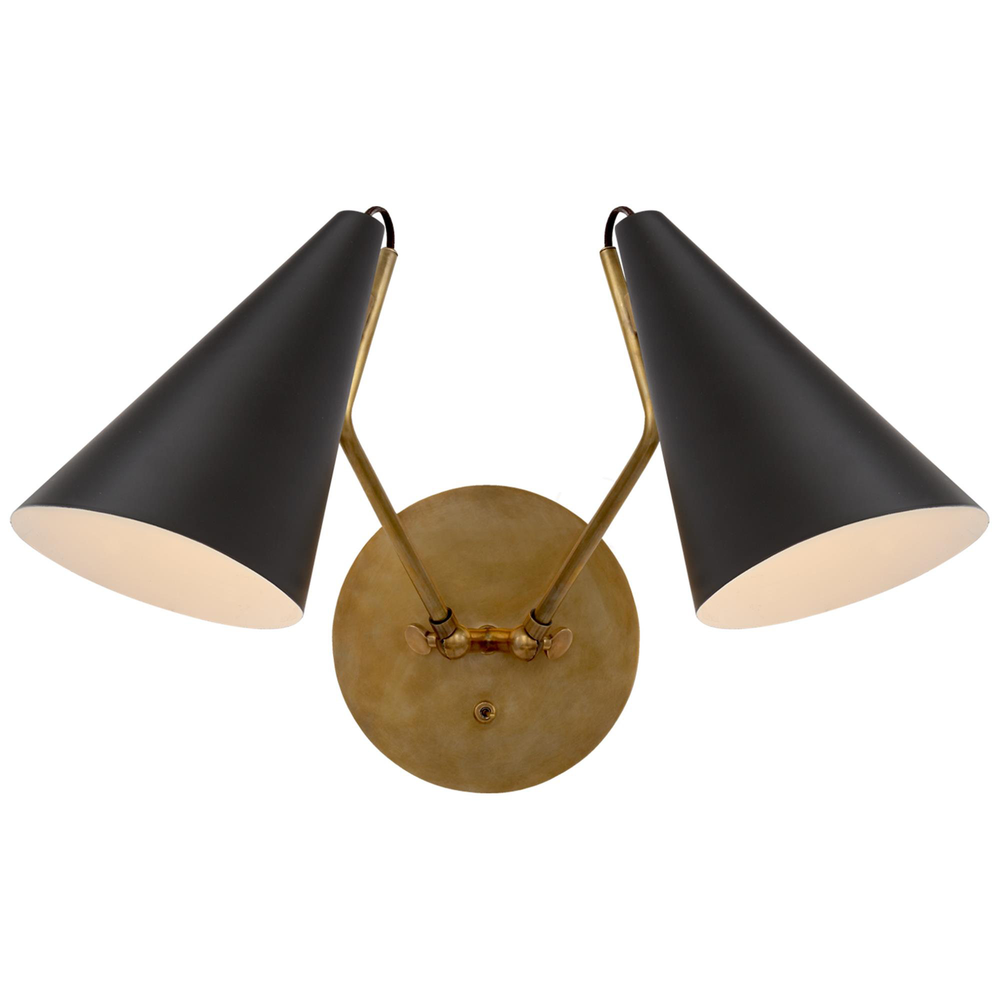 Shown in Hand-Rubbed Antique Brass finish and Black shade