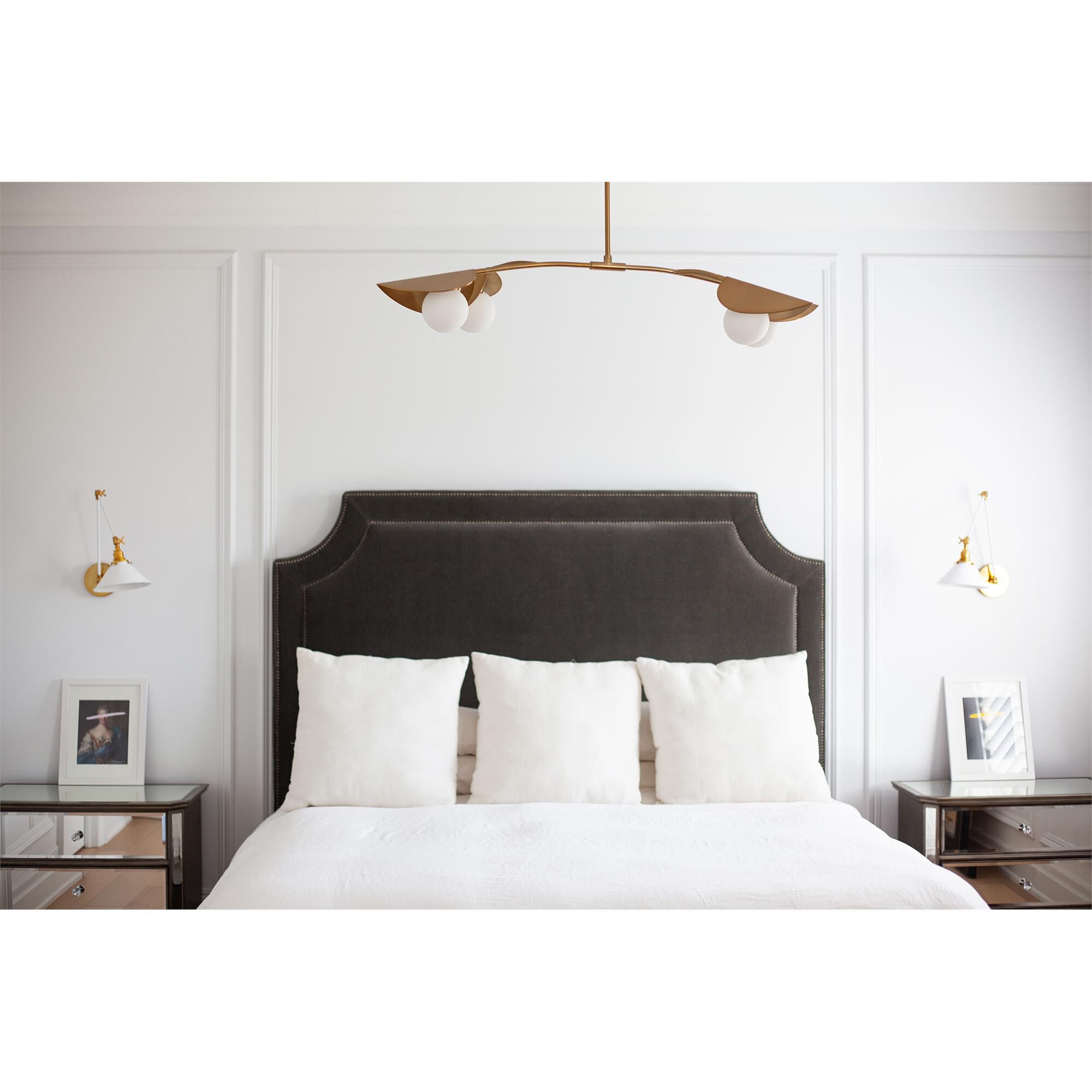Shown in Aged Brass and White finish and Aged Brass Dome shade