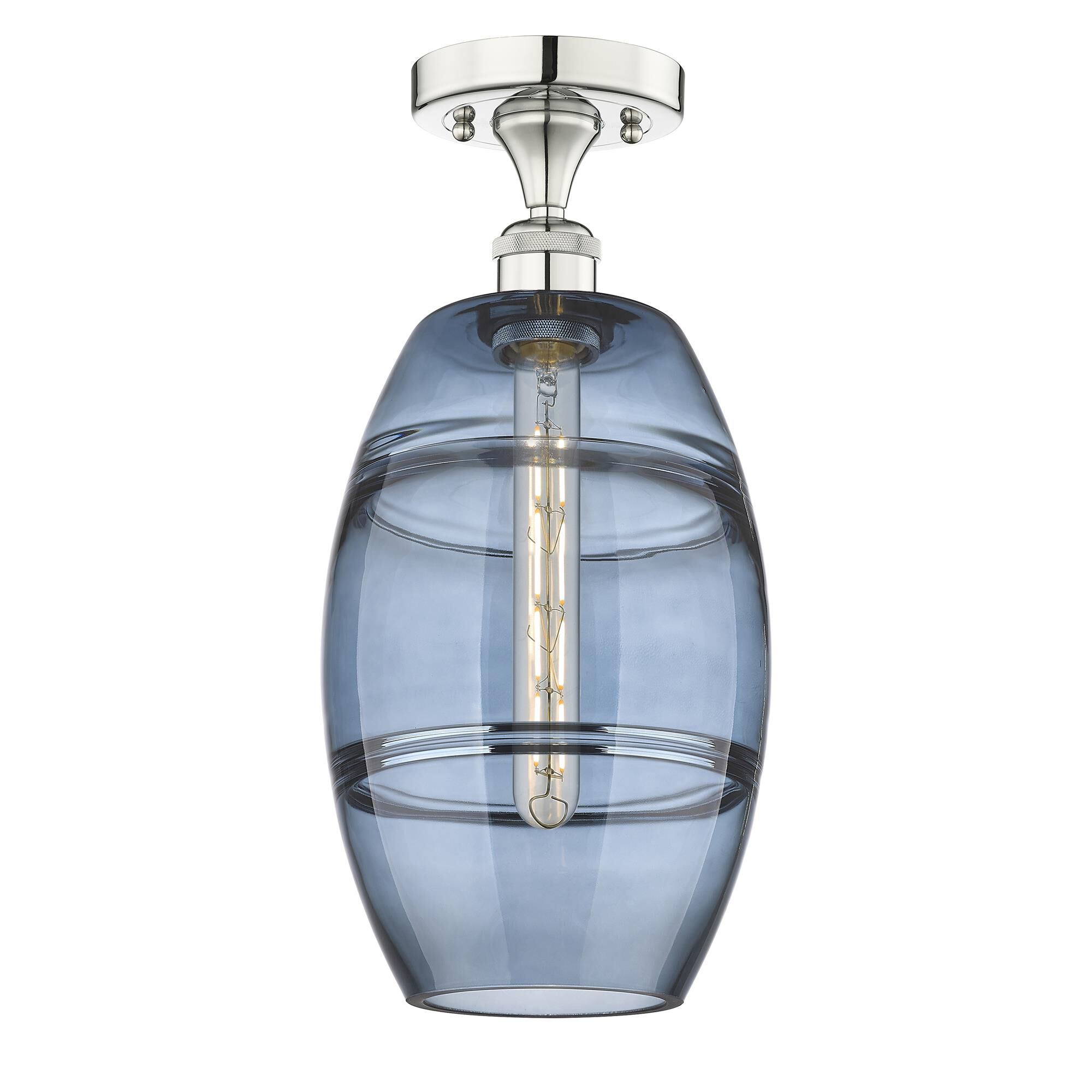 Shown in Polished Nickel finish and Princess Blue glass