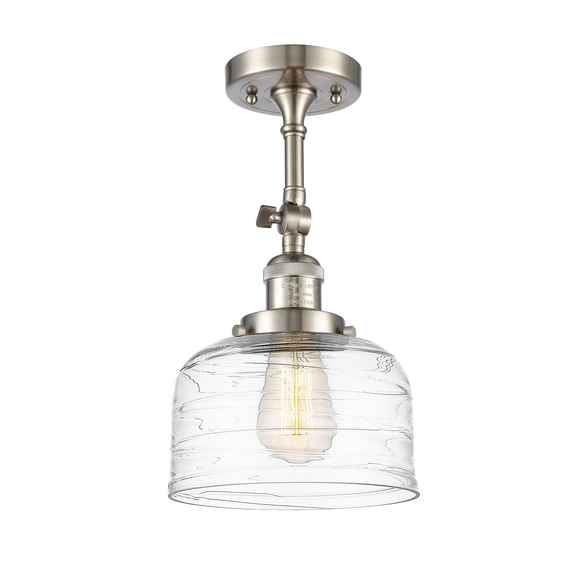 Shown in Brushed Satin Nickel finish and Deco Swirl glass