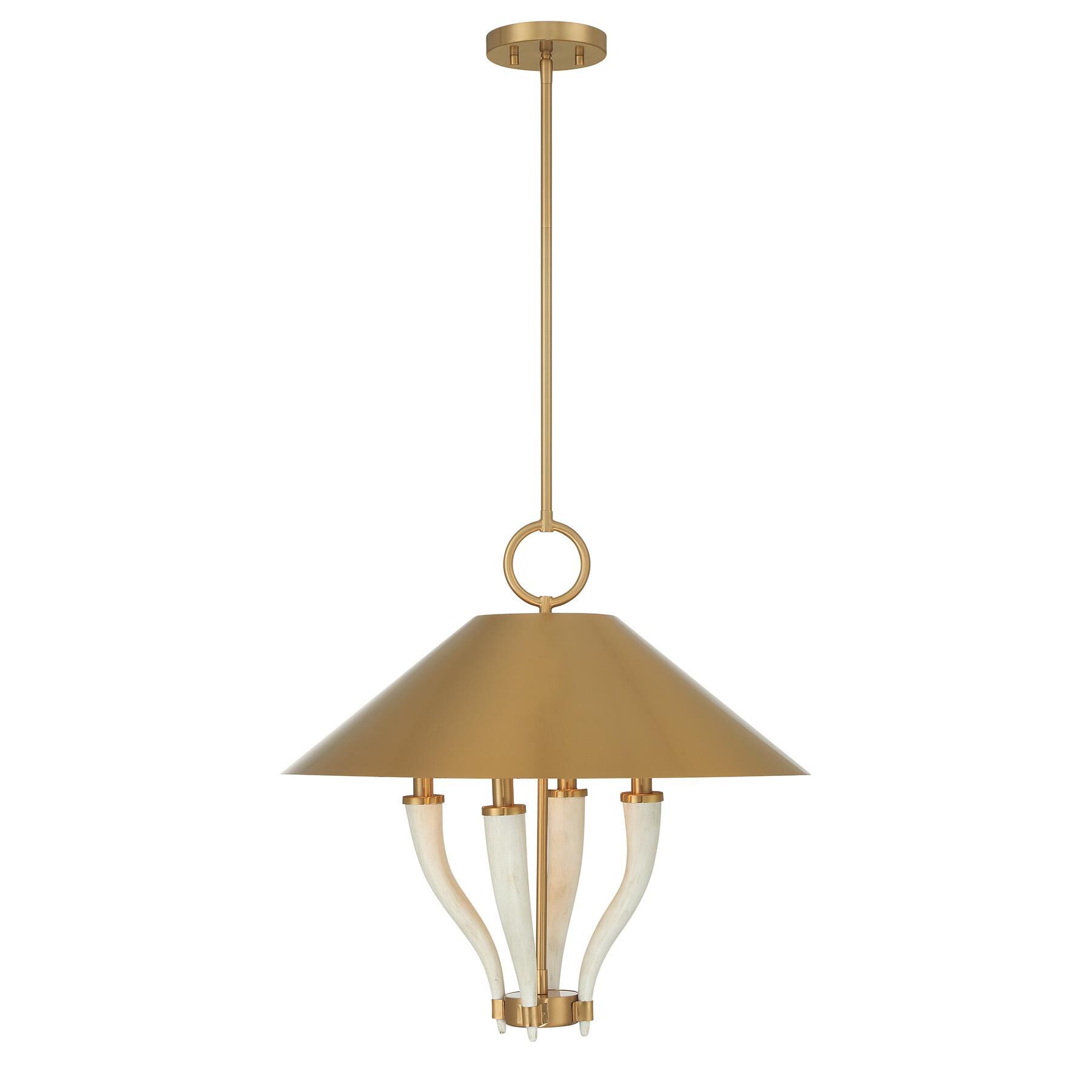 Shown in Warm Brass finish and Warm Brass Metal shade and Faux White Horn accent