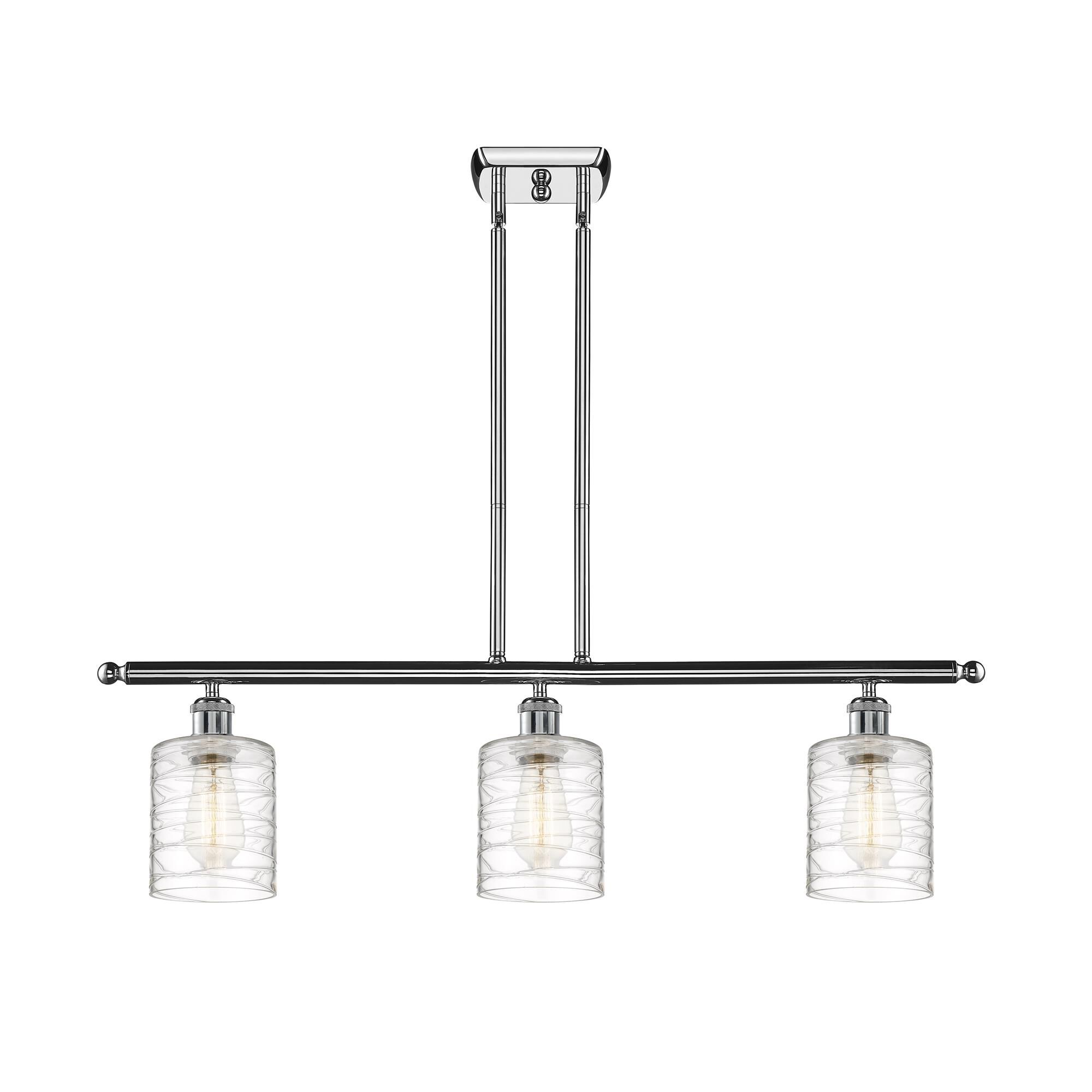 Shown in Polished Chrome finish and Deco Swirl Cobbleskill glass