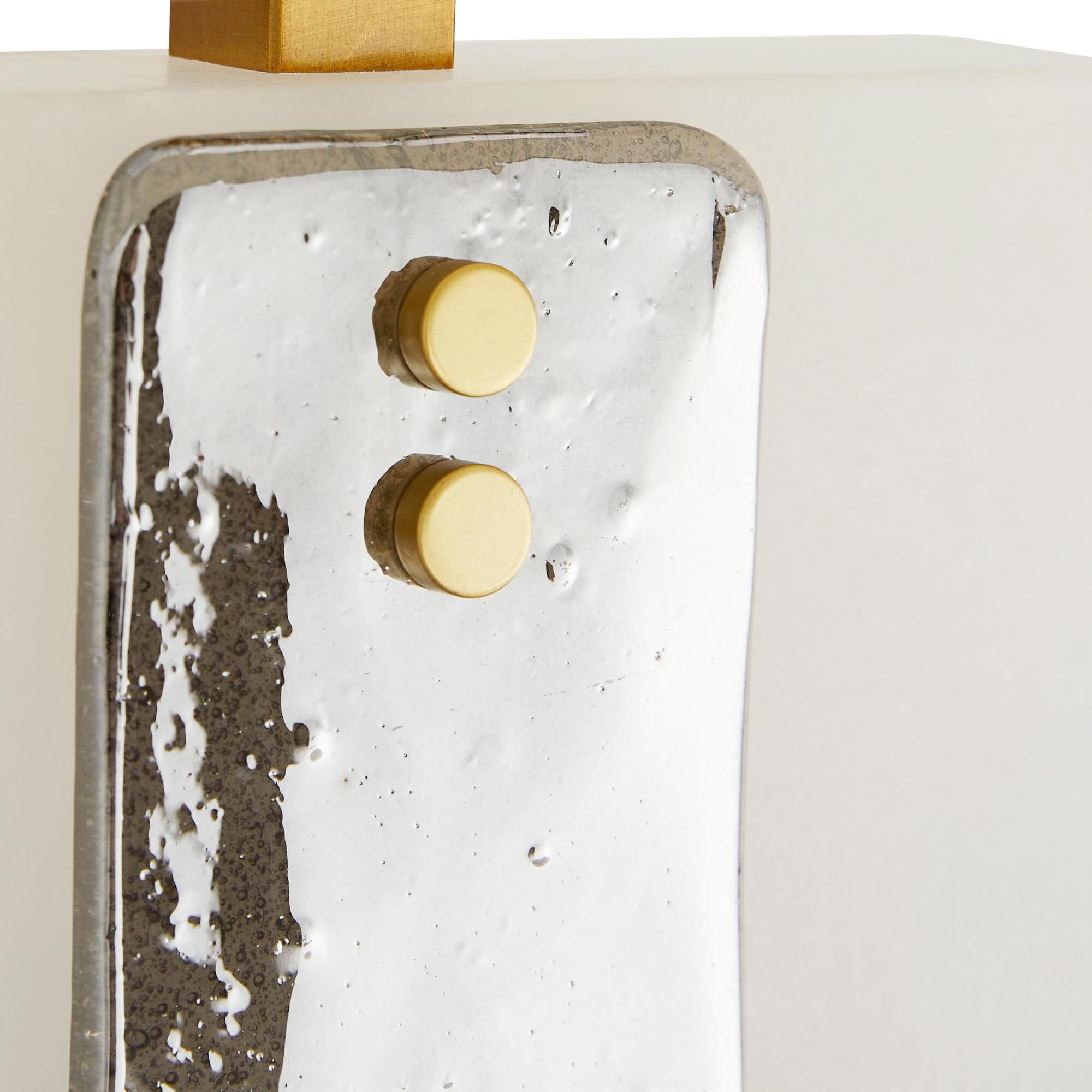 Shown in Antique Brass finish and Smoke Luster glass and White shade