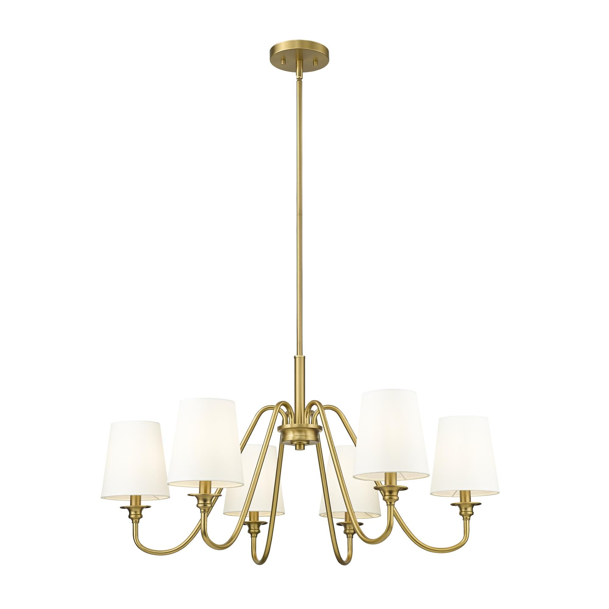 Shown in Modern Gold finish and White glass and White shade