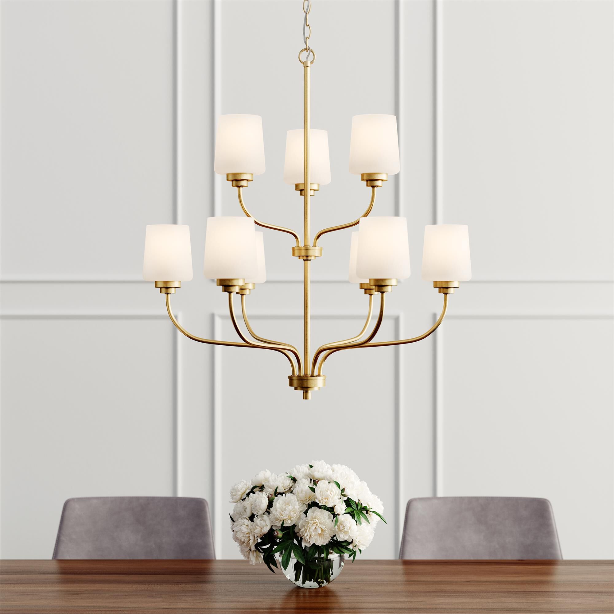 Shown in Satin Brass finish and Etched with White Inside glass